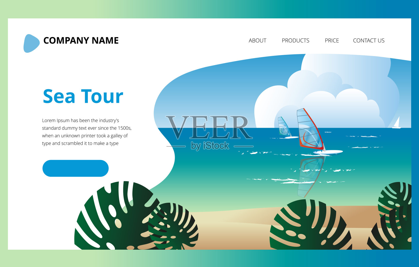 夏季海上景观与风帆冲浪者。插画图片素材