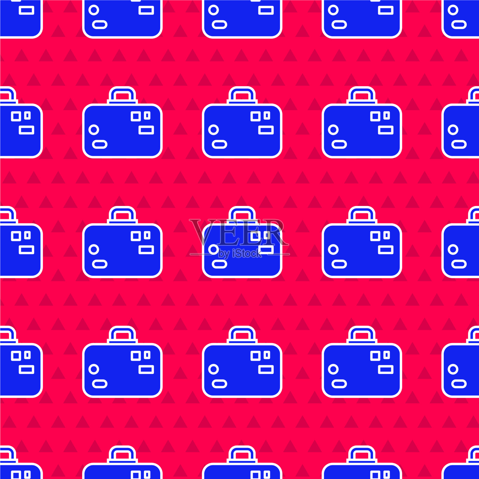 蓝色行李箱是旅行的标志，隔离无缝插画图片素材