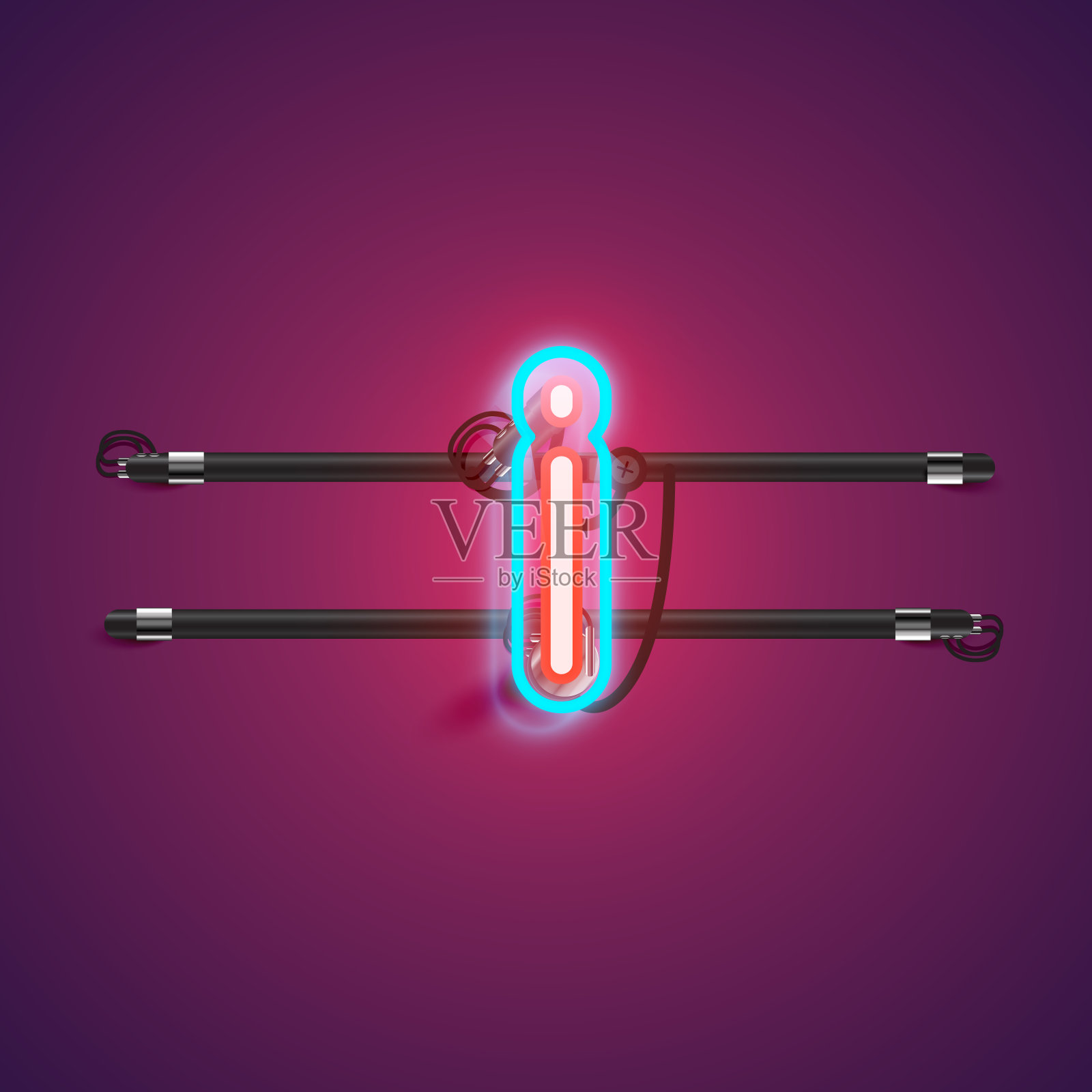 现实的发光双霓虹灯字符从一个字体与控制台，矢量插图插画图片素材