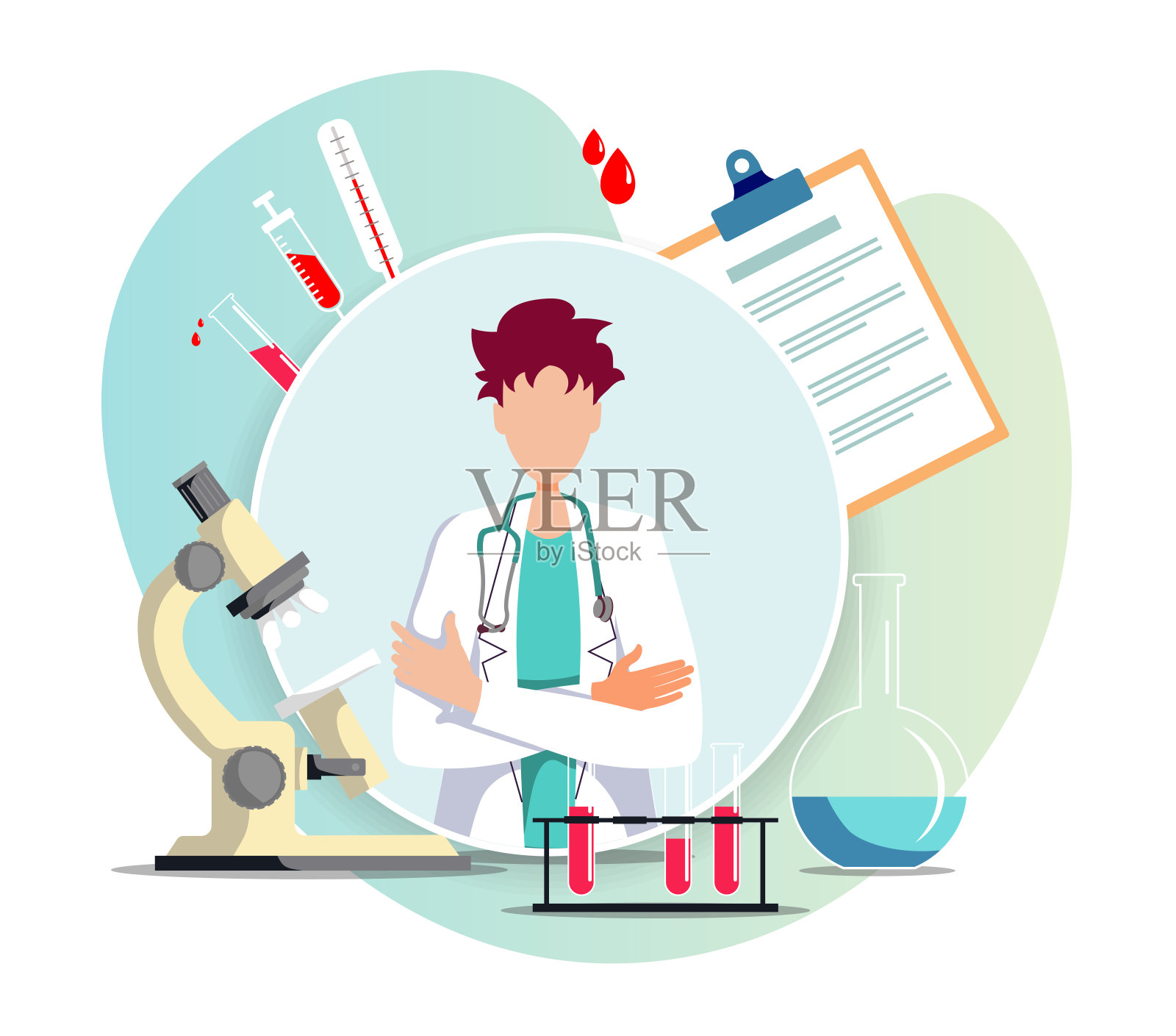 医生和医疗用品。医疗咨询，在线医生，实验室分析，医学诊所，医院和保健理念。插画图片素材