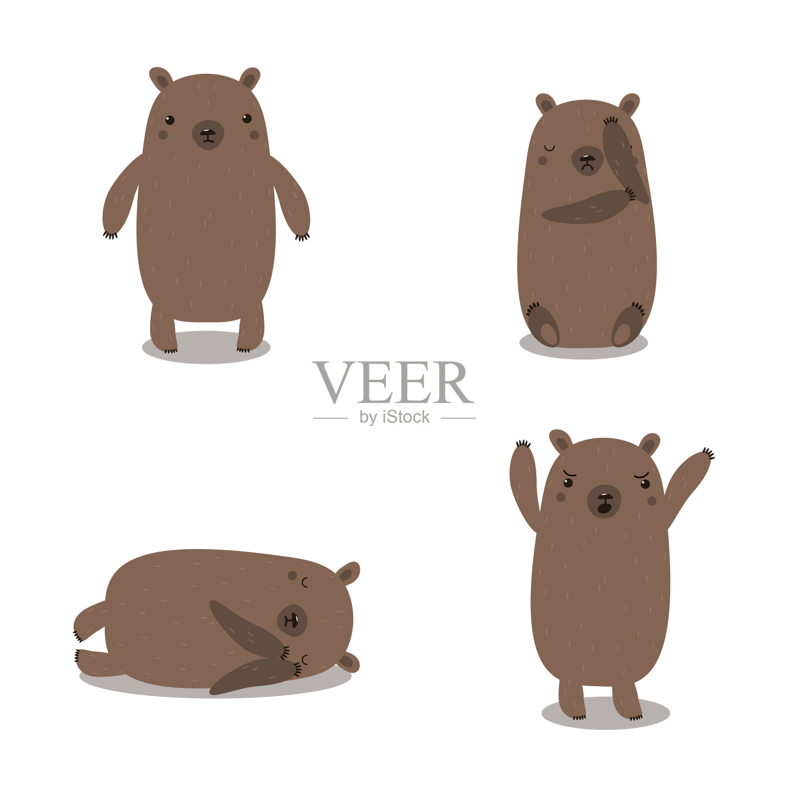 棕色的熊，卡通人物的集合。向量。插画图片素材