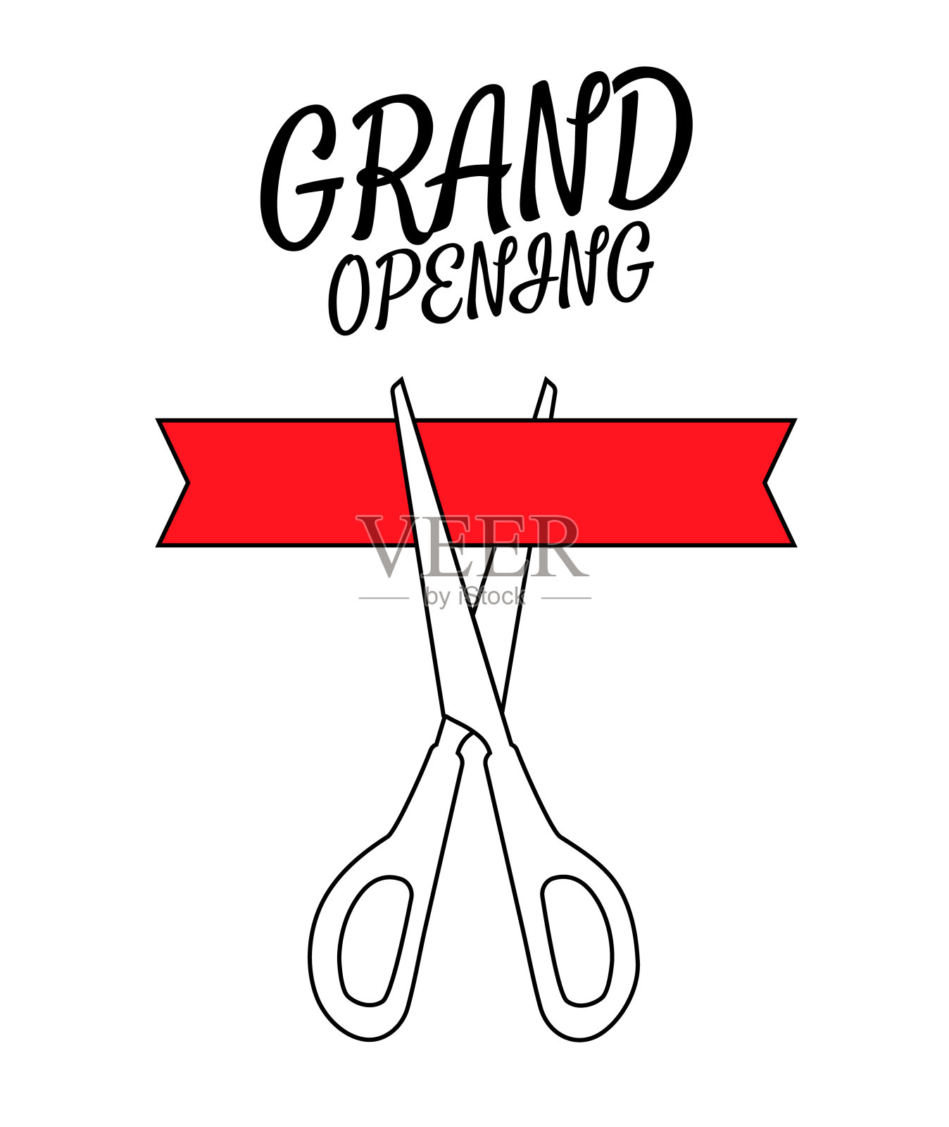 黑剪刀剪红丝带。announcment模型。图标孤立在白色背景。矢量图插画图片素材