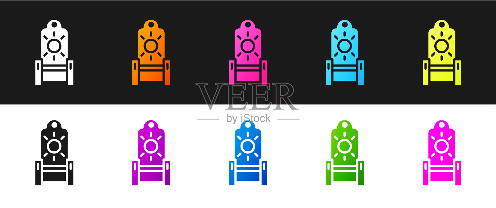 设置中世纪王座图标孤立的黑色和白色背景。向量图标素材