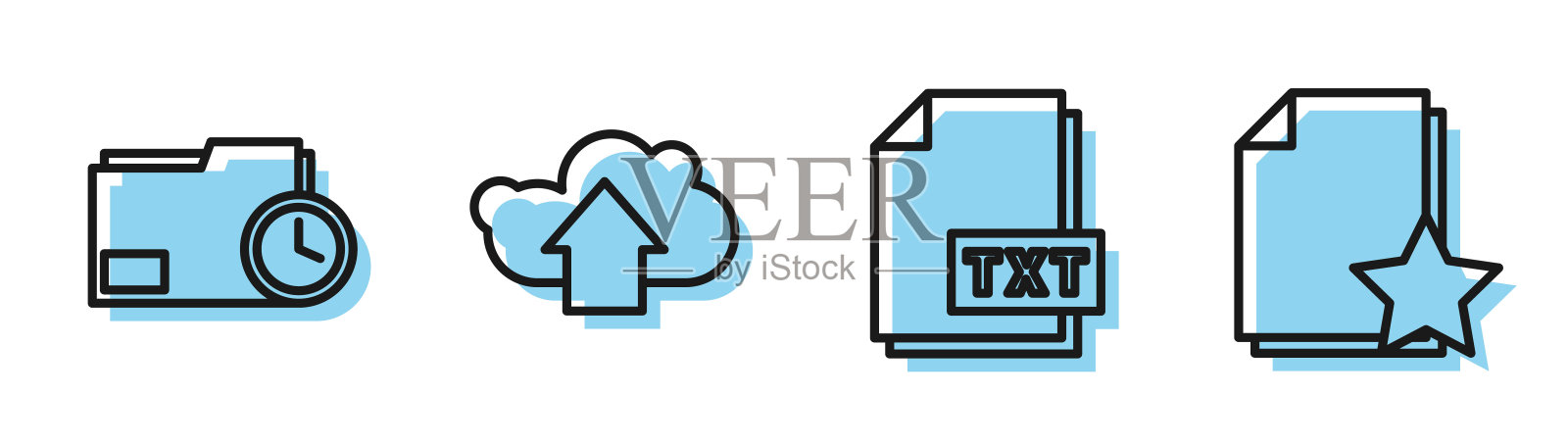 设置行TXT文件文件，文件文件夹与时钟，云上传和文件与星形图标。向量插画图片素材