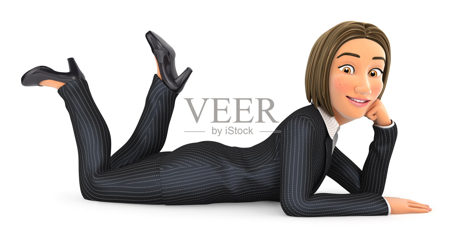 3d女商人躺在地板上照片摄影图片