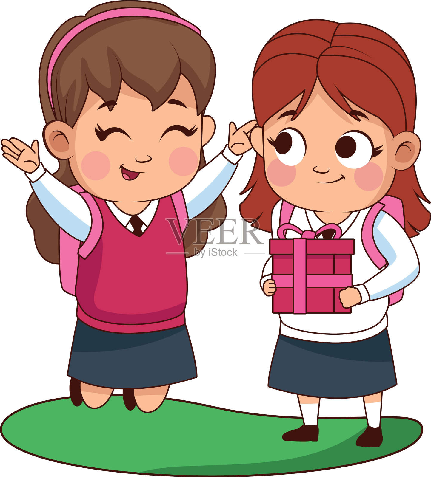 可爱的小女孩和礼物角色插画图片素材