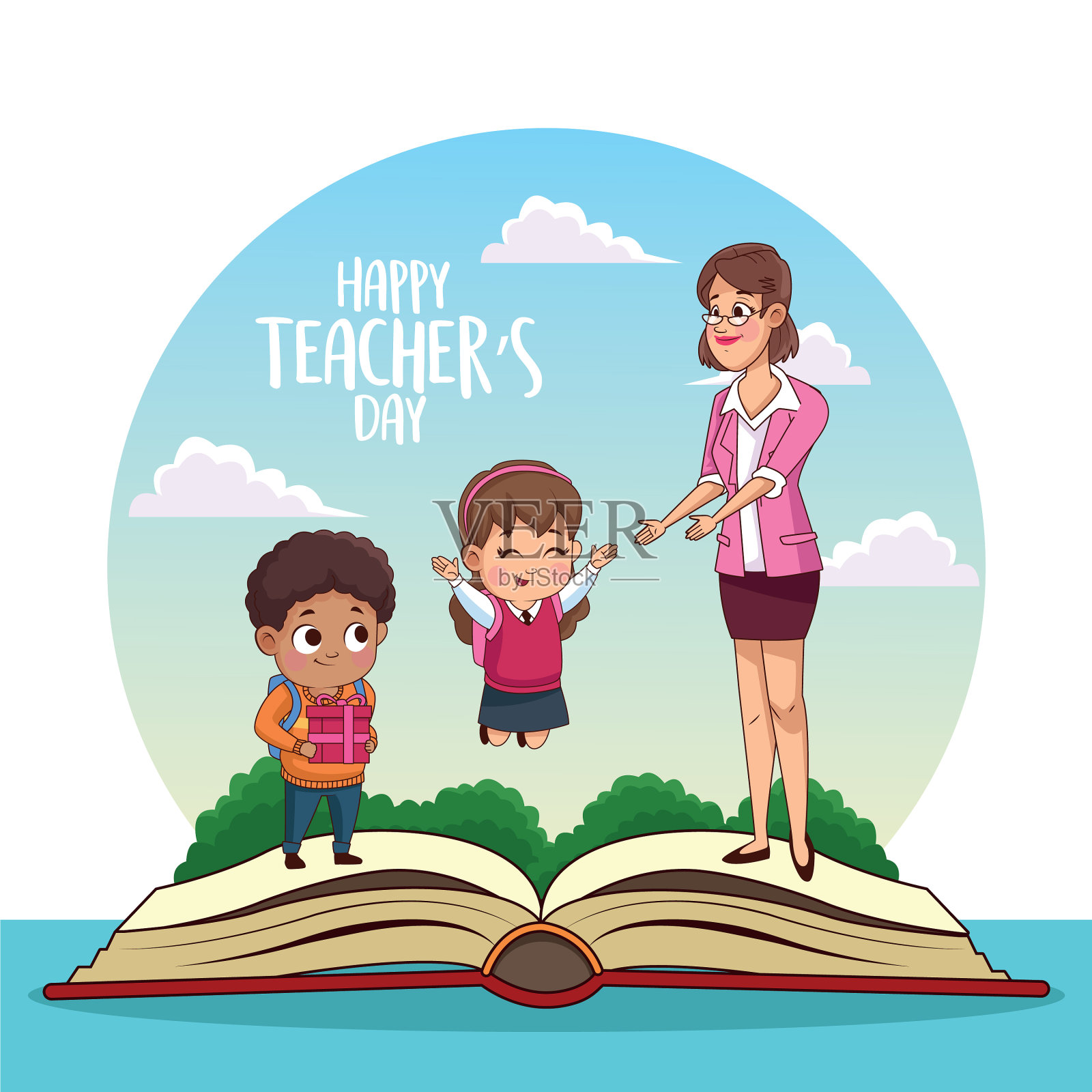 祝老师和同学们教师节快乐插画图片素材