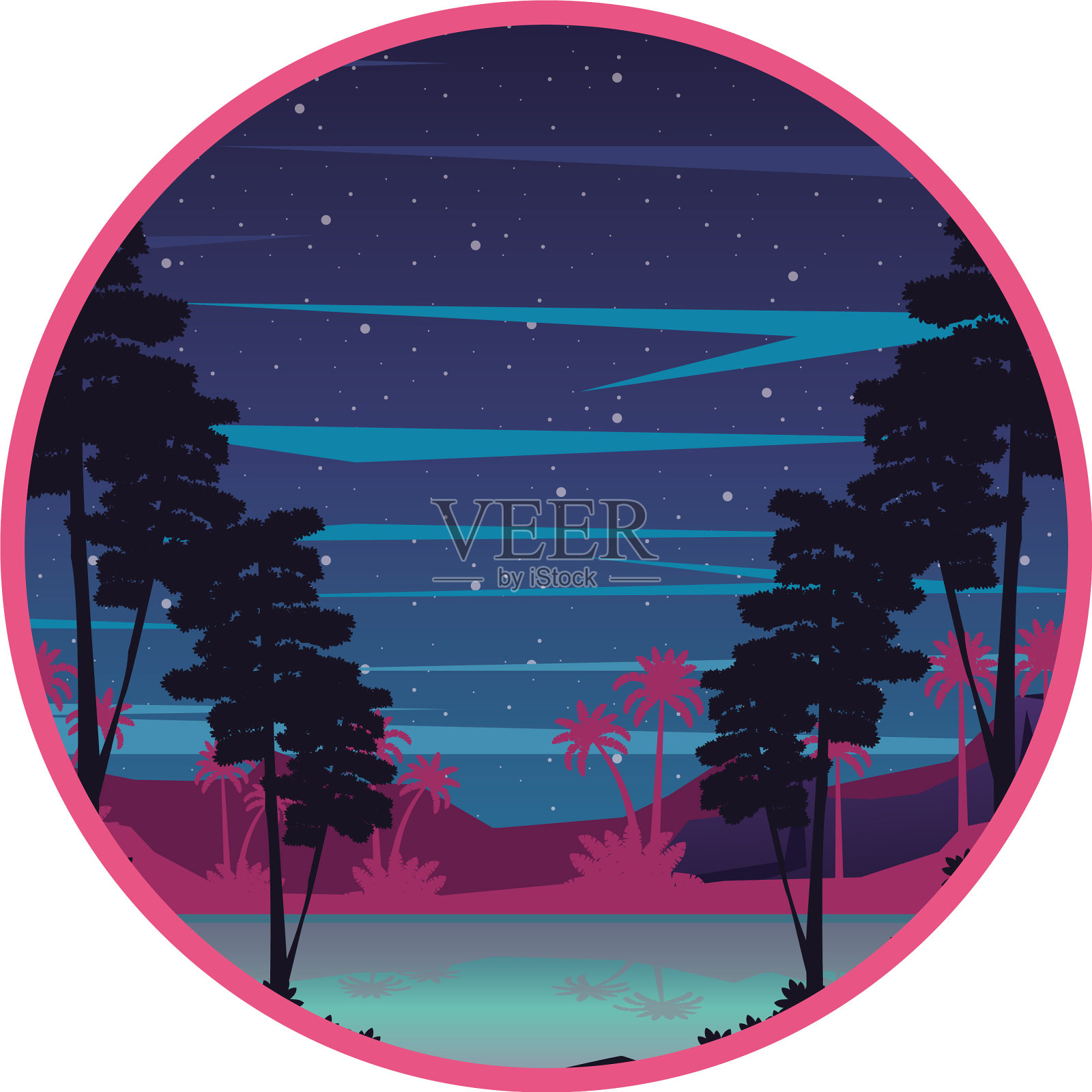 旅游海报与棕榈树的场景插画图片素材