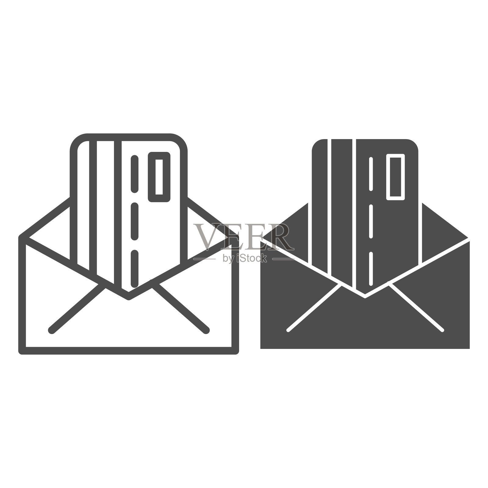 银行信封线和固体图标塑料信用图标素材