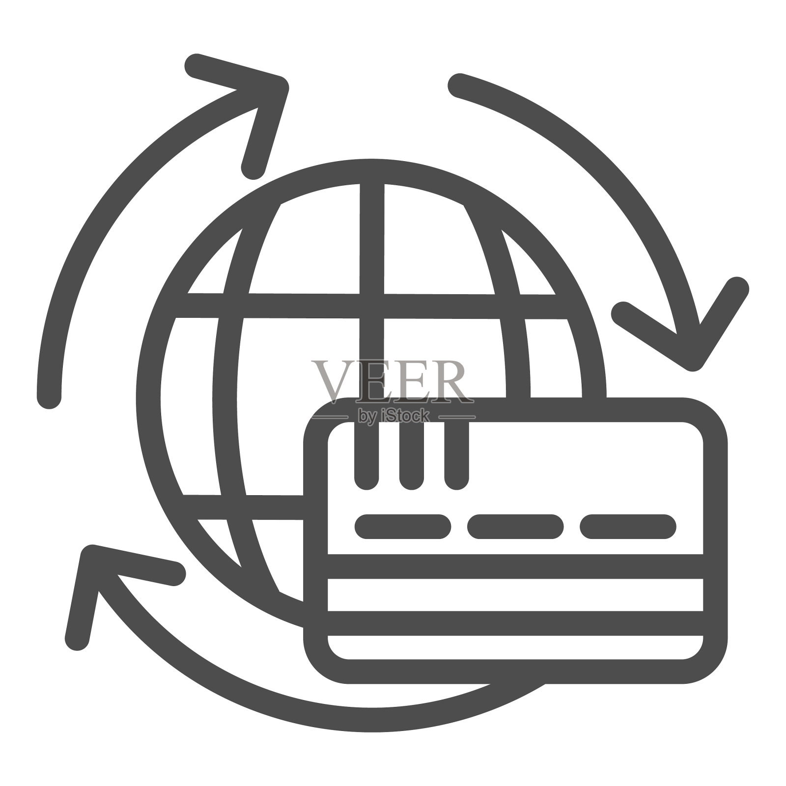 信用卡和全球与箭头线图标世界插画图片素材