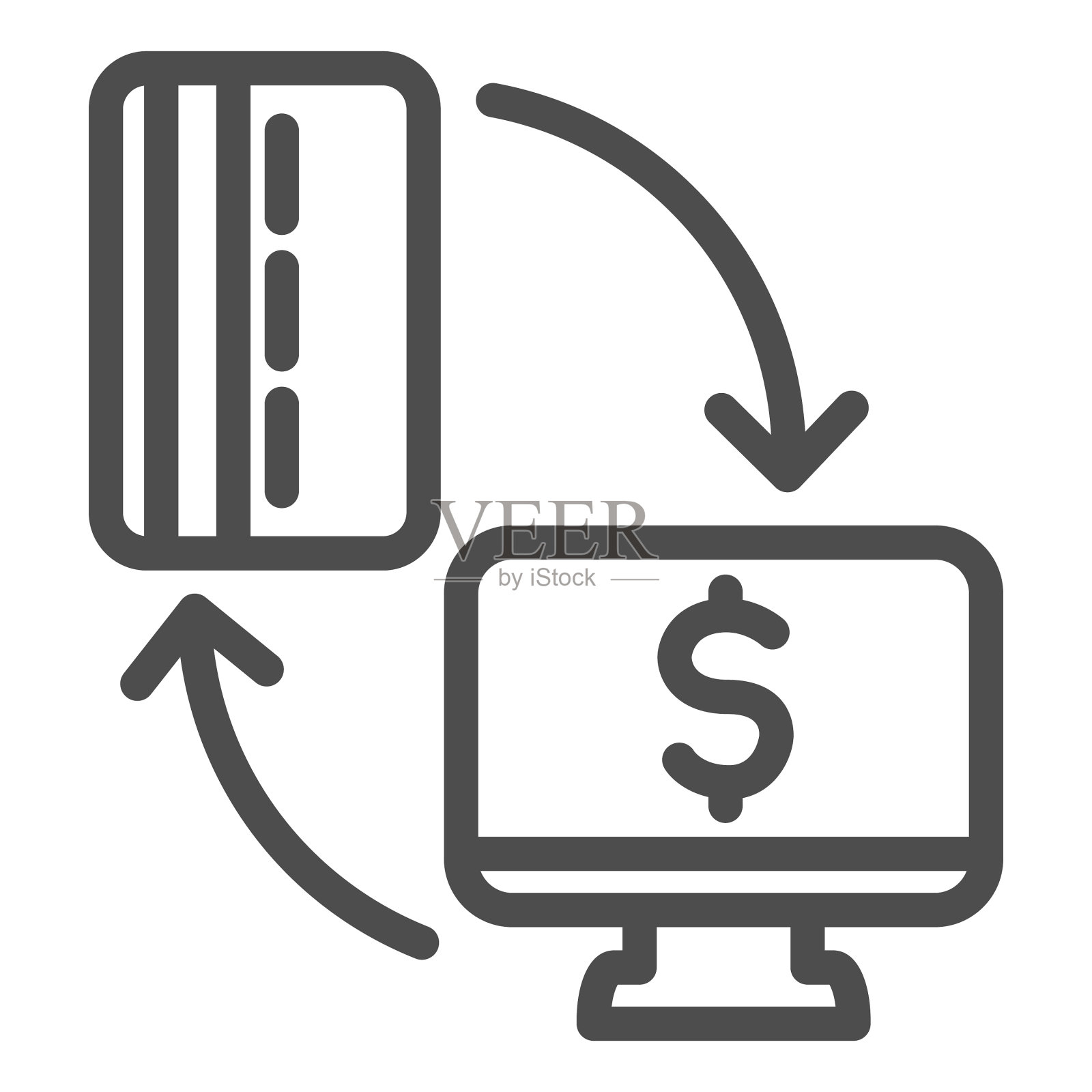 监控与信用卡线图标银行或插画图片素材