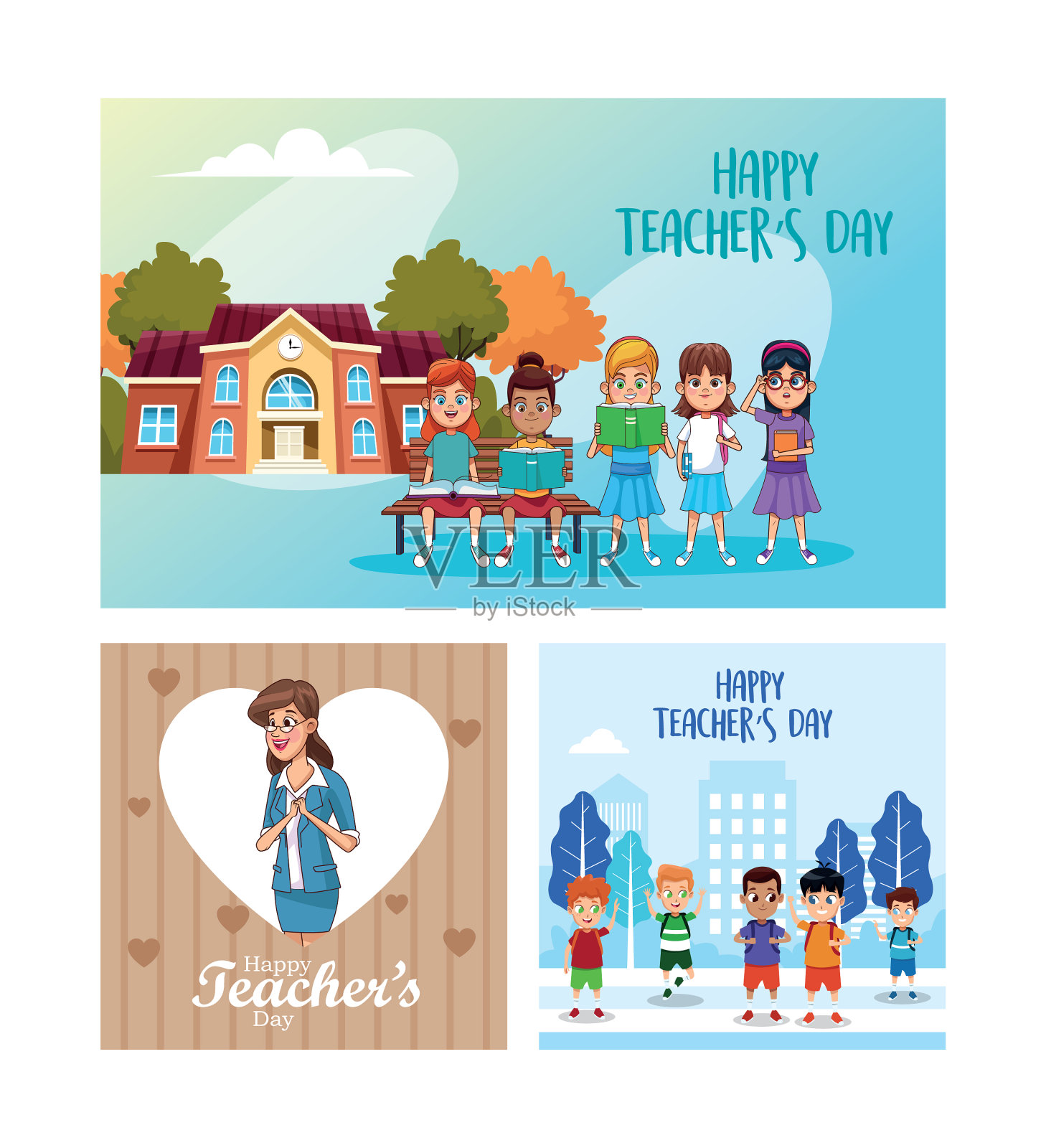 祝学生和老师教师节快乐插画图片素材