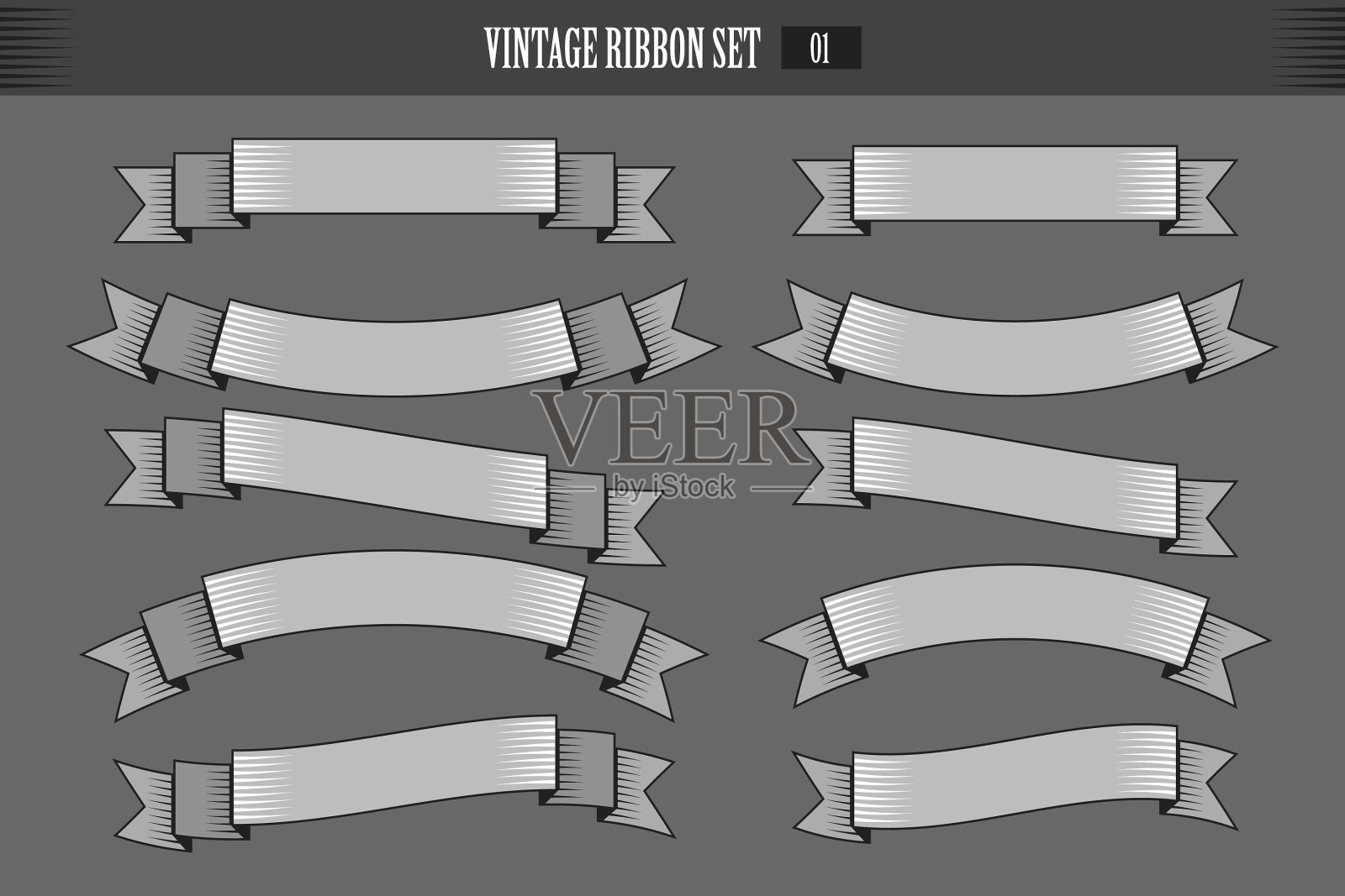 手工雕刻的复古彩带横幅插画图片素材