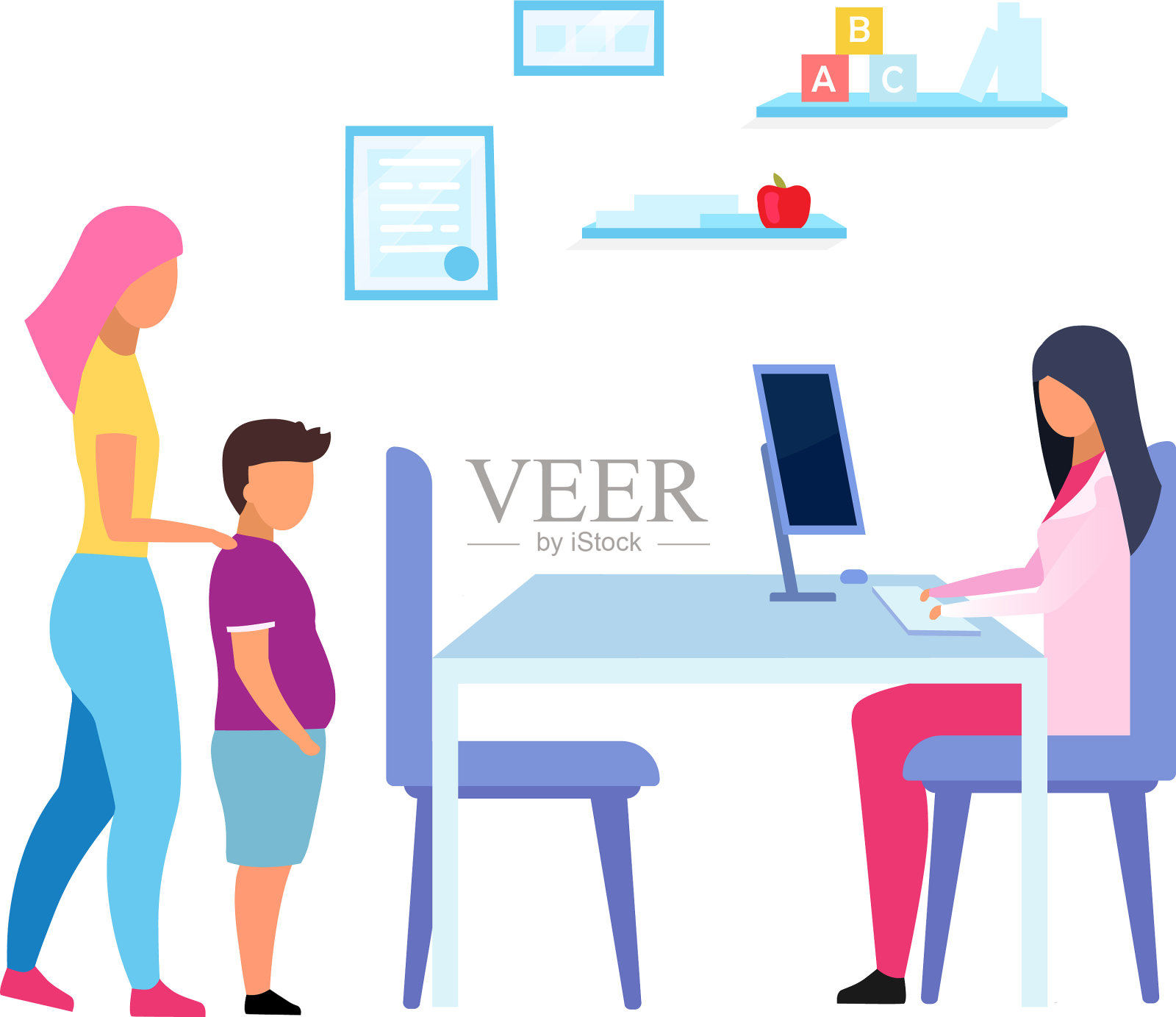 青少年肥胖问题扁平母亲和儿子插画图片素材