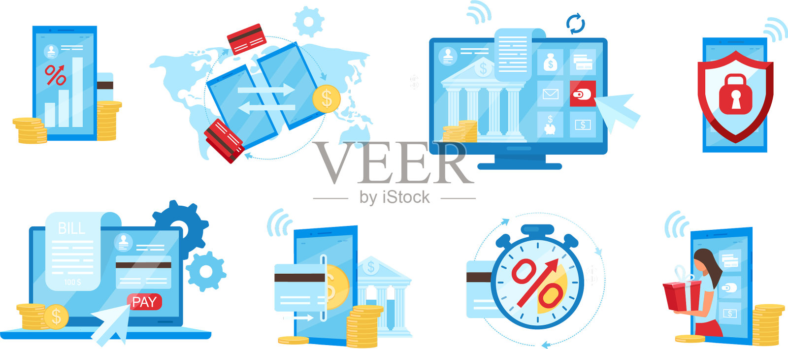 银行服务平设支付应用程序计费插画图片素材