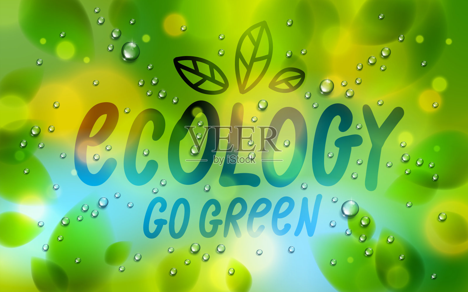 生态字画在窗户上，新鲜的绿叶和水雨滴或凝结的宏观，矢量三维逼真透明的插图，生态自然美的艺术。照片摄影图片