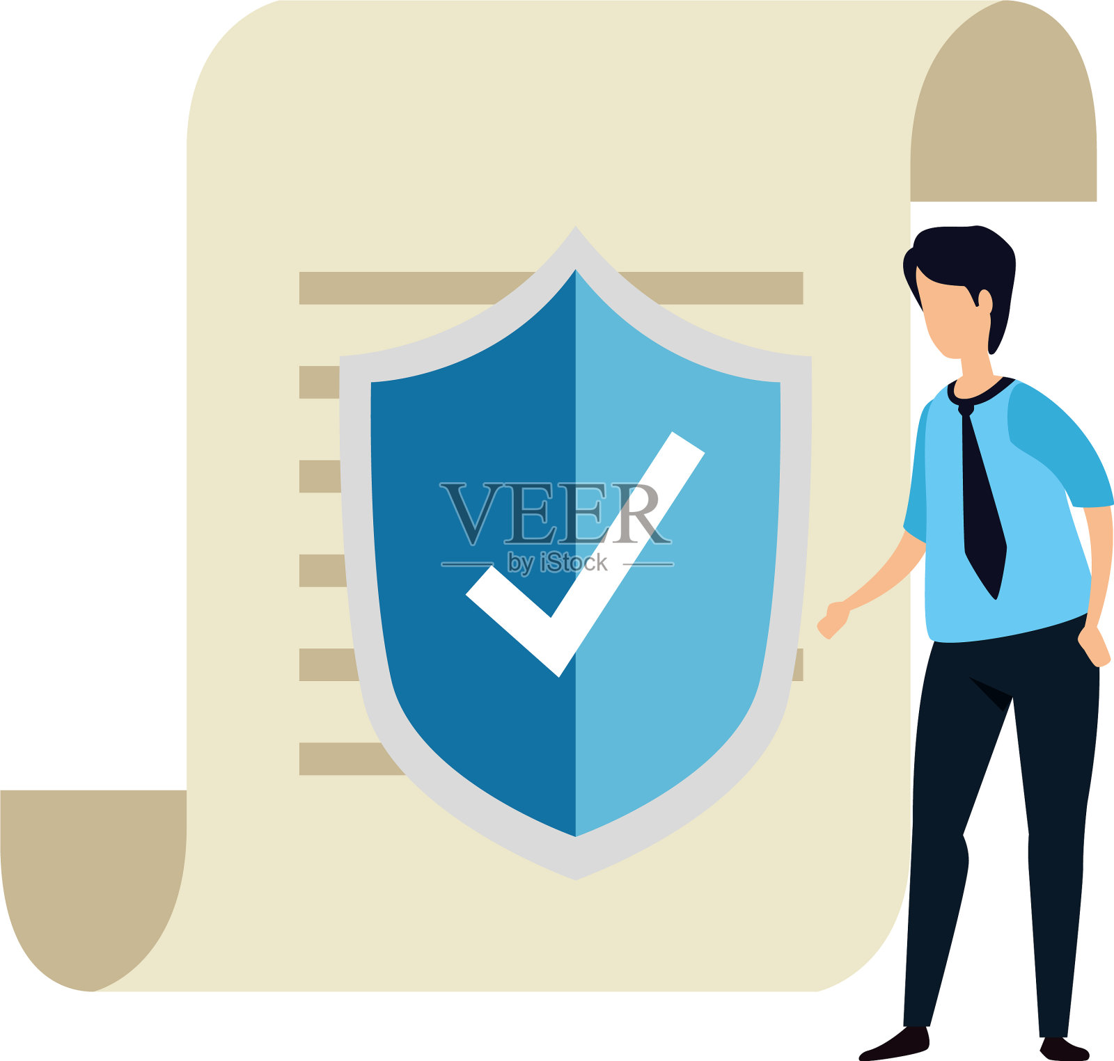 拿着证件和盾牌的年轻人设计元素图片