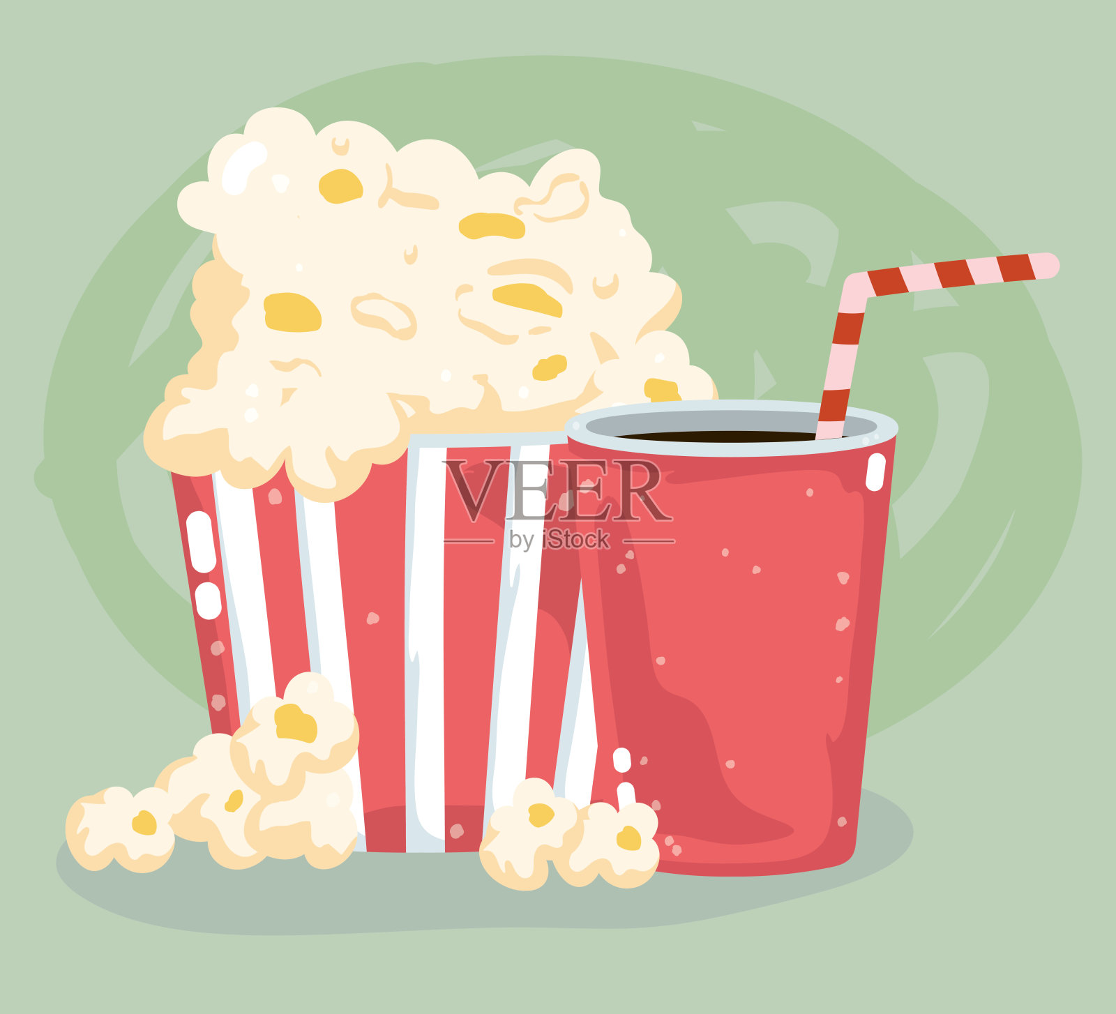快餐爆米花和一次性杯子和苏打水菜单餐厅不健康插画图片素材