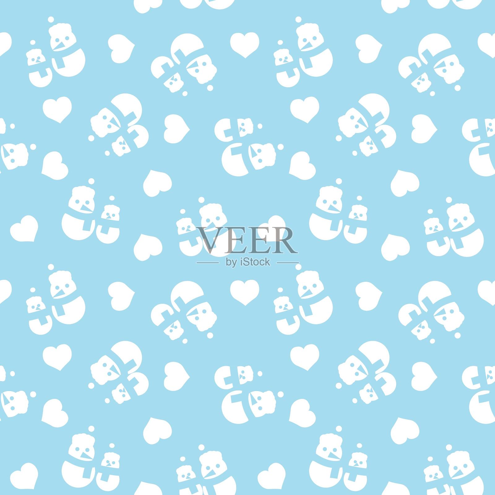 冰冷的蓝色圣诞雪人无缝图案背景插画图片素材