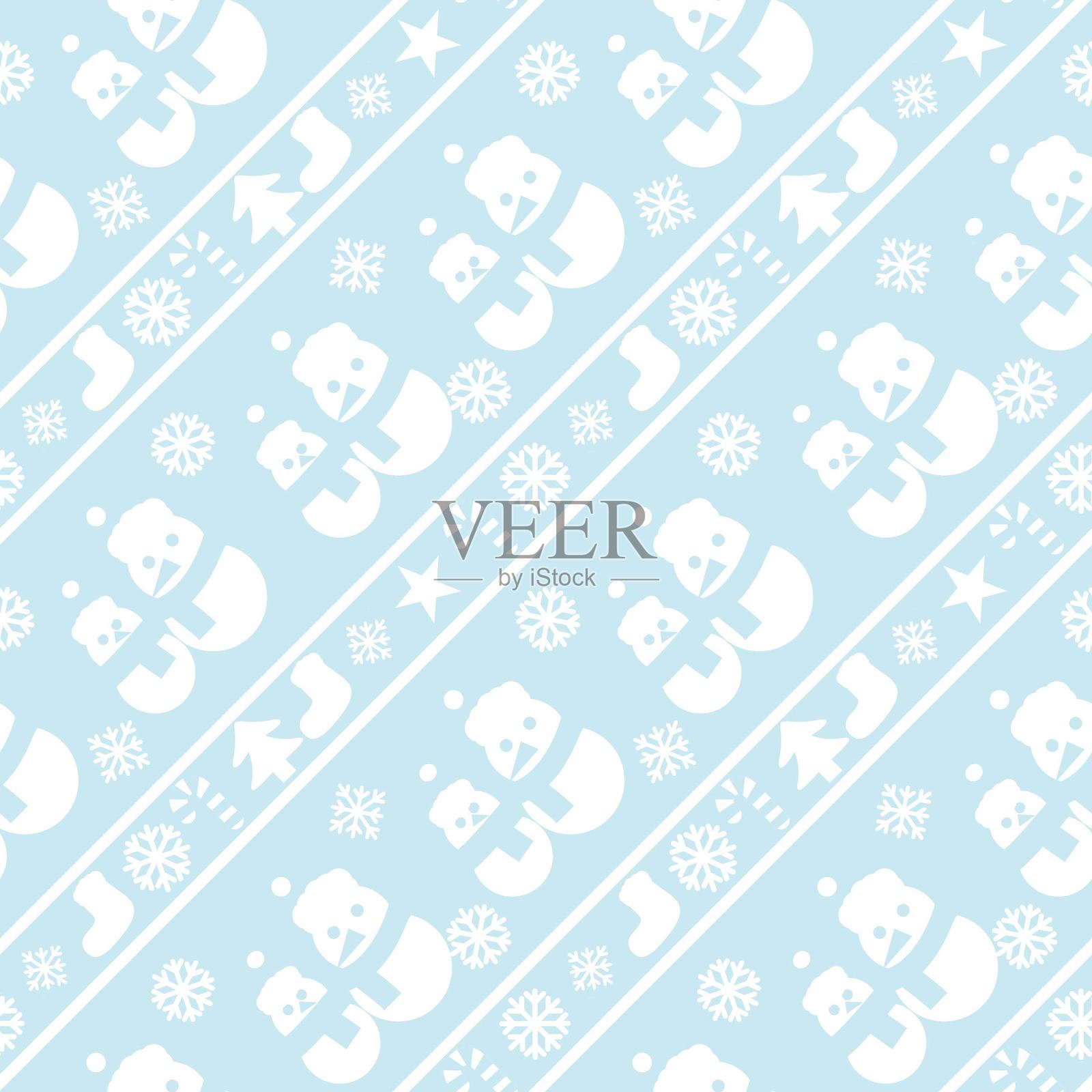 冰冷的蓝色圣诞雪人无缝图案背景插画图片素材