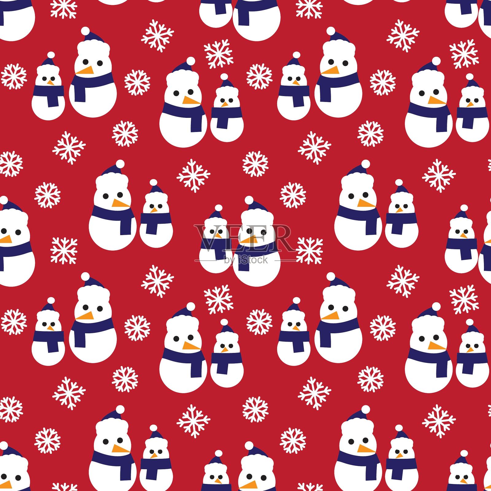红色海军圣诞雪人无缝图案背景设计元素图片