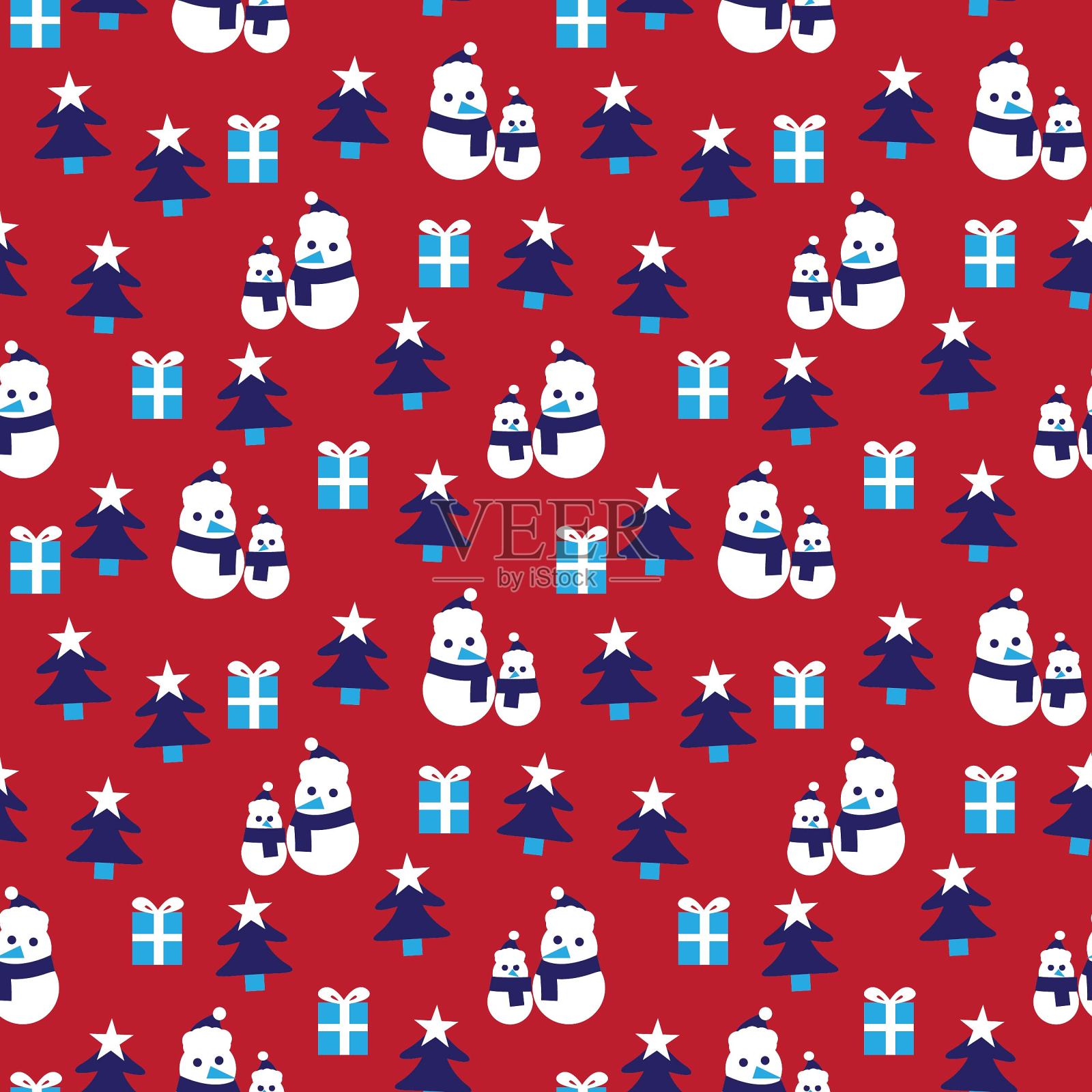 红色海军圣诞雪人无缝图案背景插画图片素材