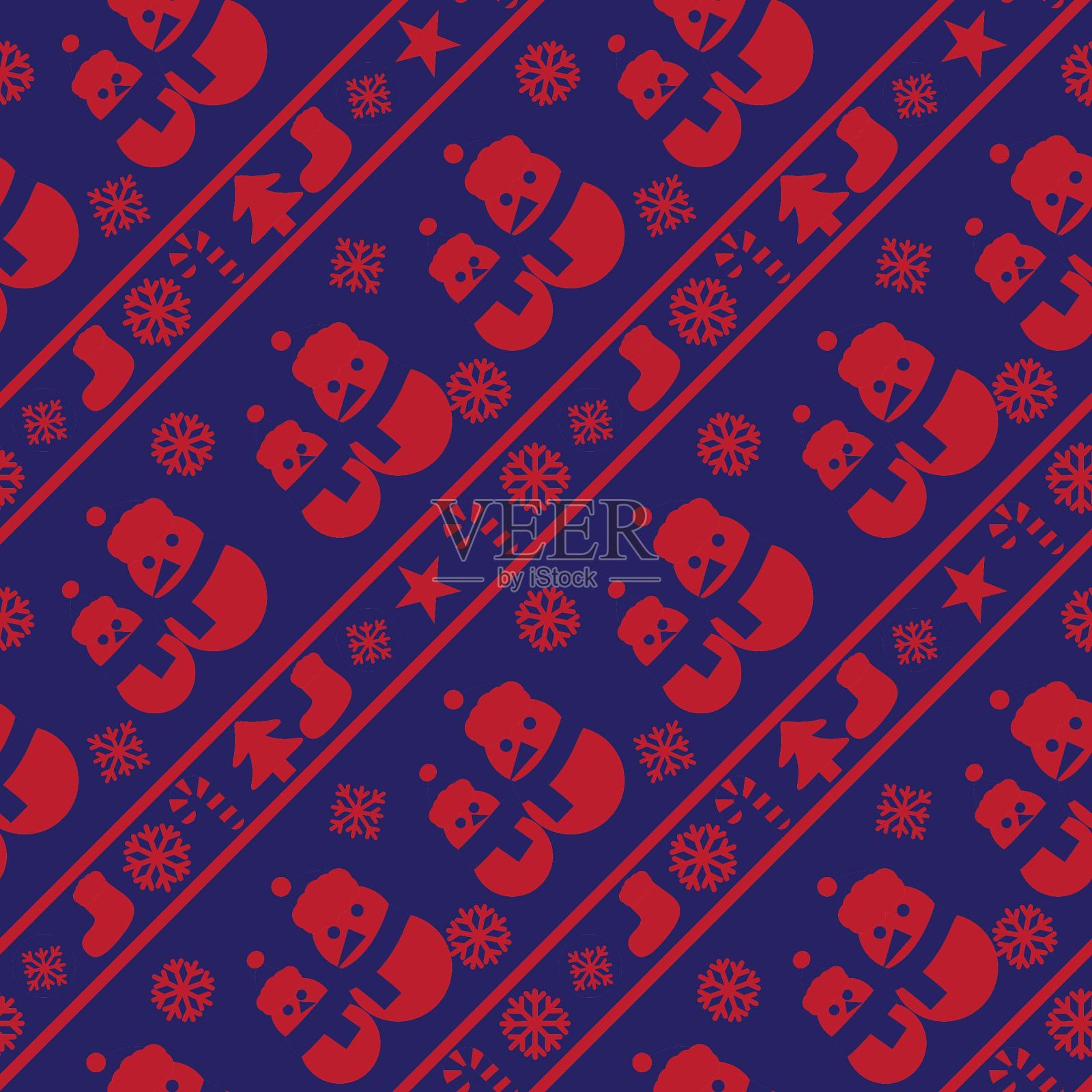 红色海军圣诞雪人无缝图案背景插画图片素材
