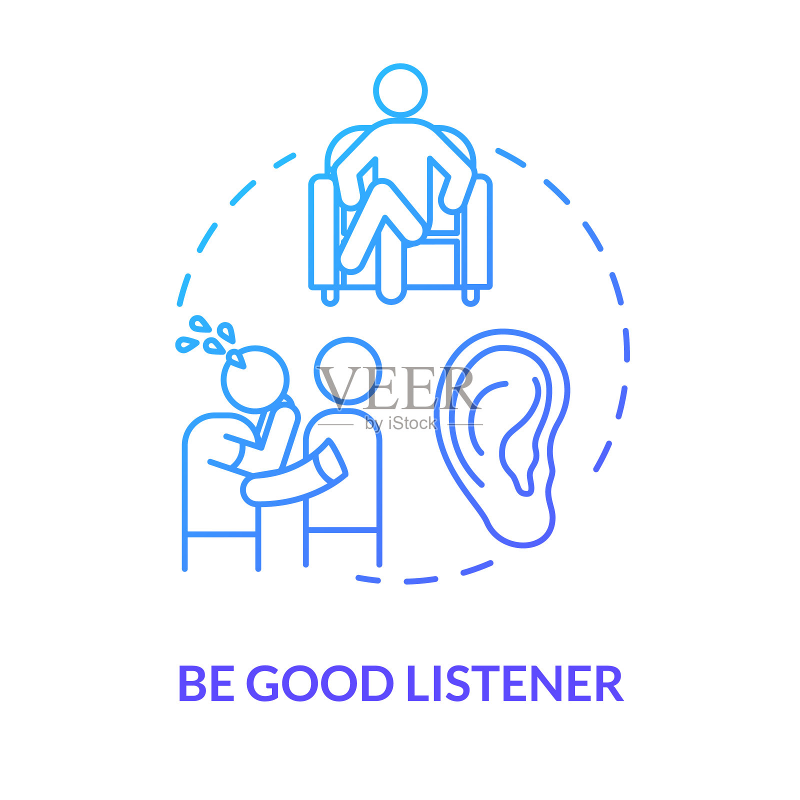 做一个好的倾听者。友谊关系的建议。人们心理帮助。最好的朋友支持点子细线插图。矢量隔离轮廓RGB彩色绘图插画图片素材