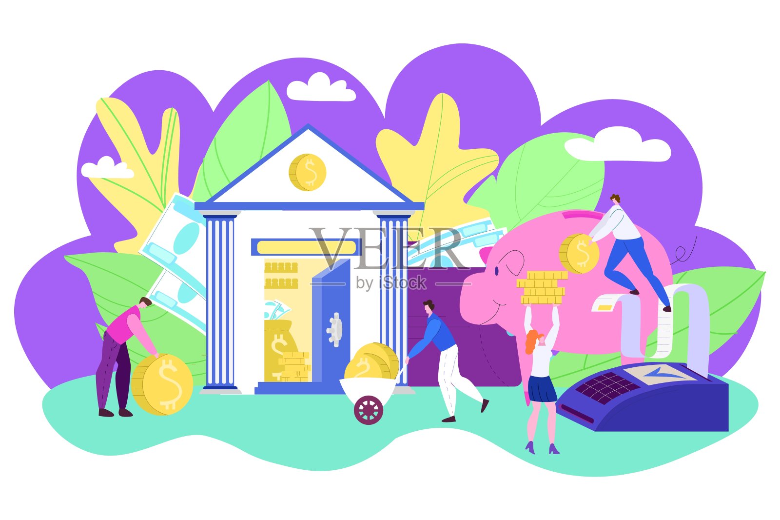 投资、财务和储蓄、银行和预算管理、财务利润孤立矢量图。存钱罐。插画图片素材