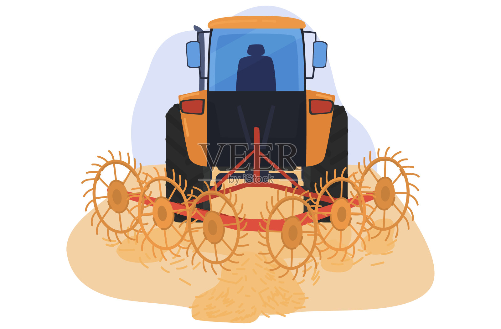 收获大田小麦，耕作设备技术谷粒分离上白色，平面矢量插图。农业机械的概念。插画图片素材
