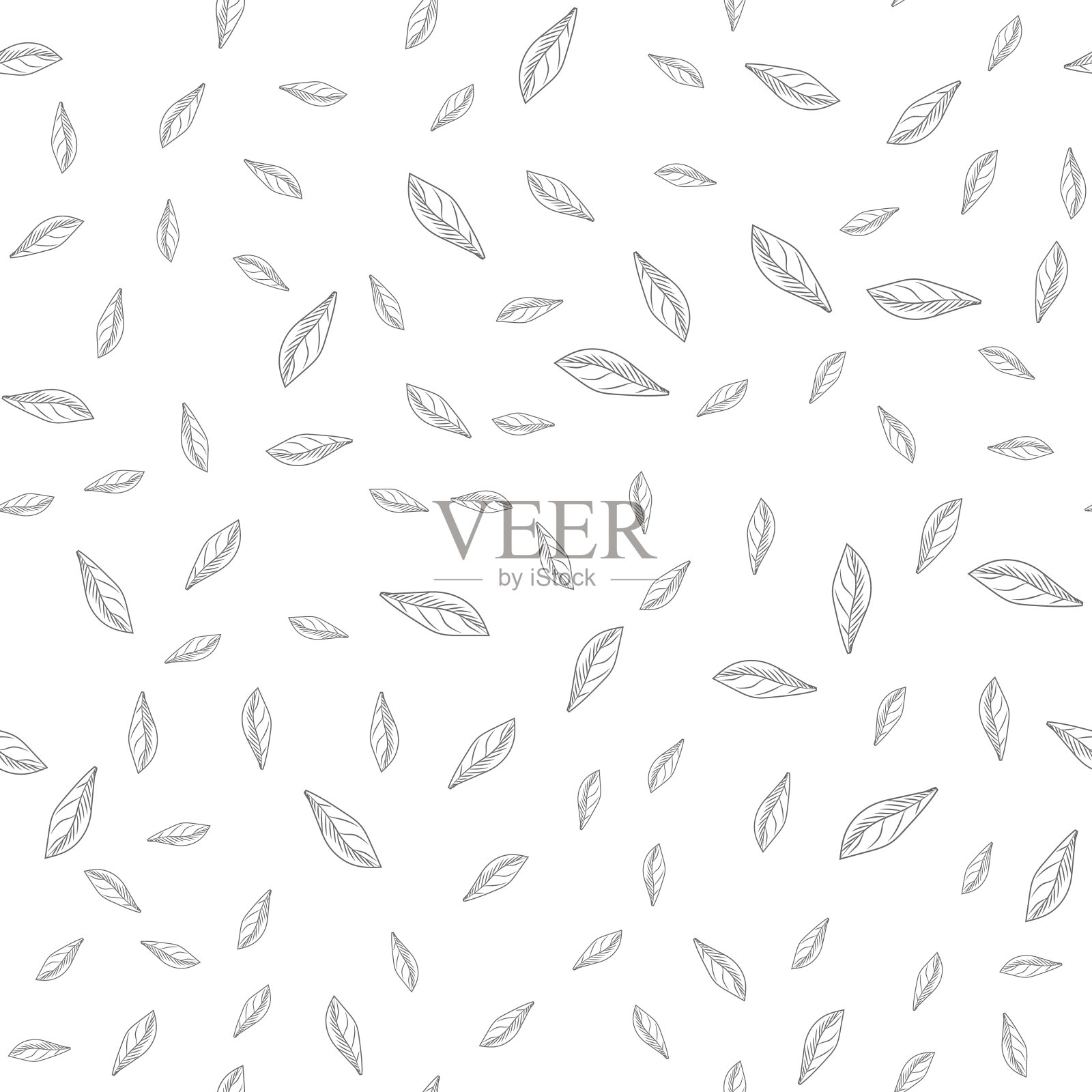 简单的叶子无缝图案。叶的背景。抽象的树叶壁纸。插画图片素材