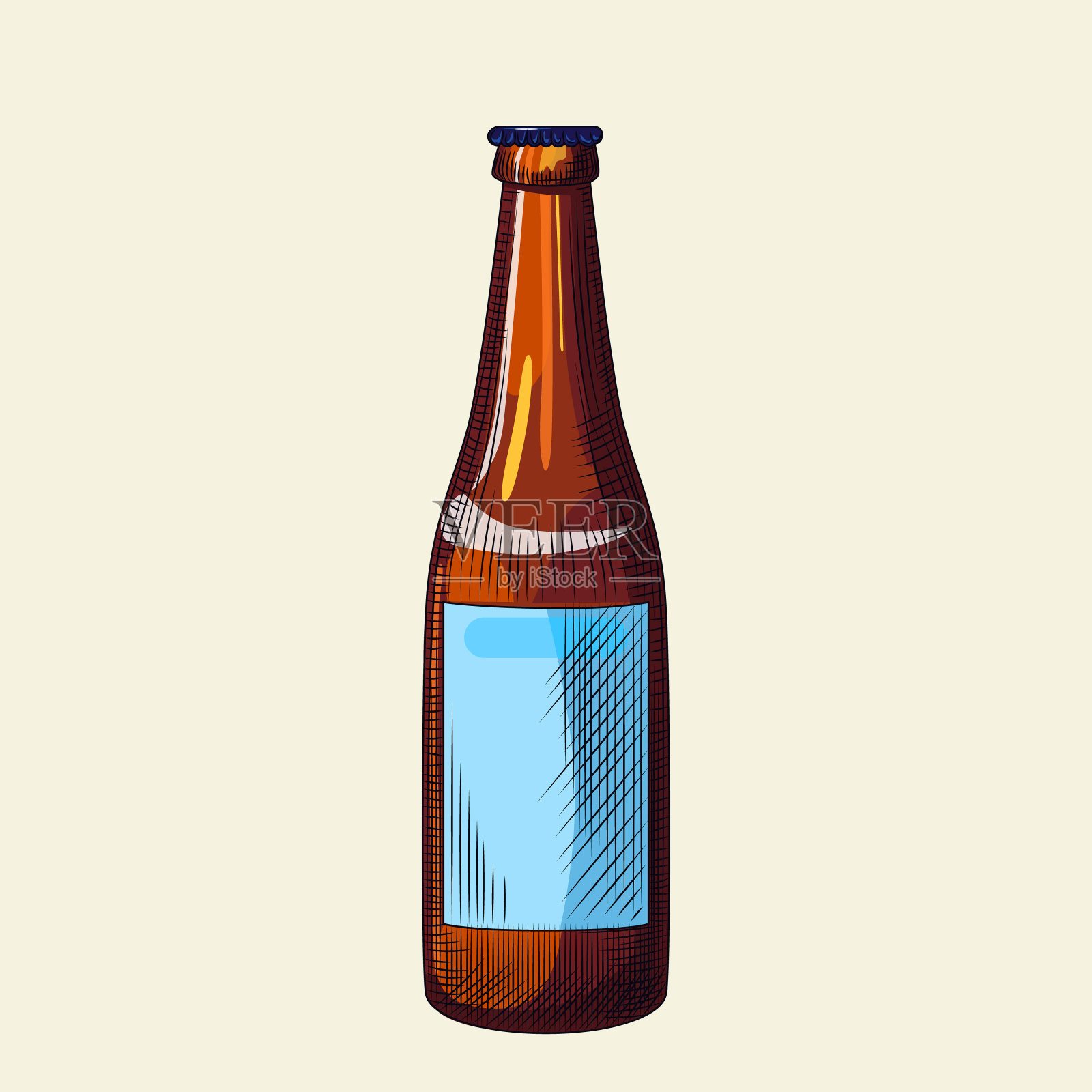轻啤酒瓶孤立在光背景。手绘啤酒瓶模板。插画图片素材