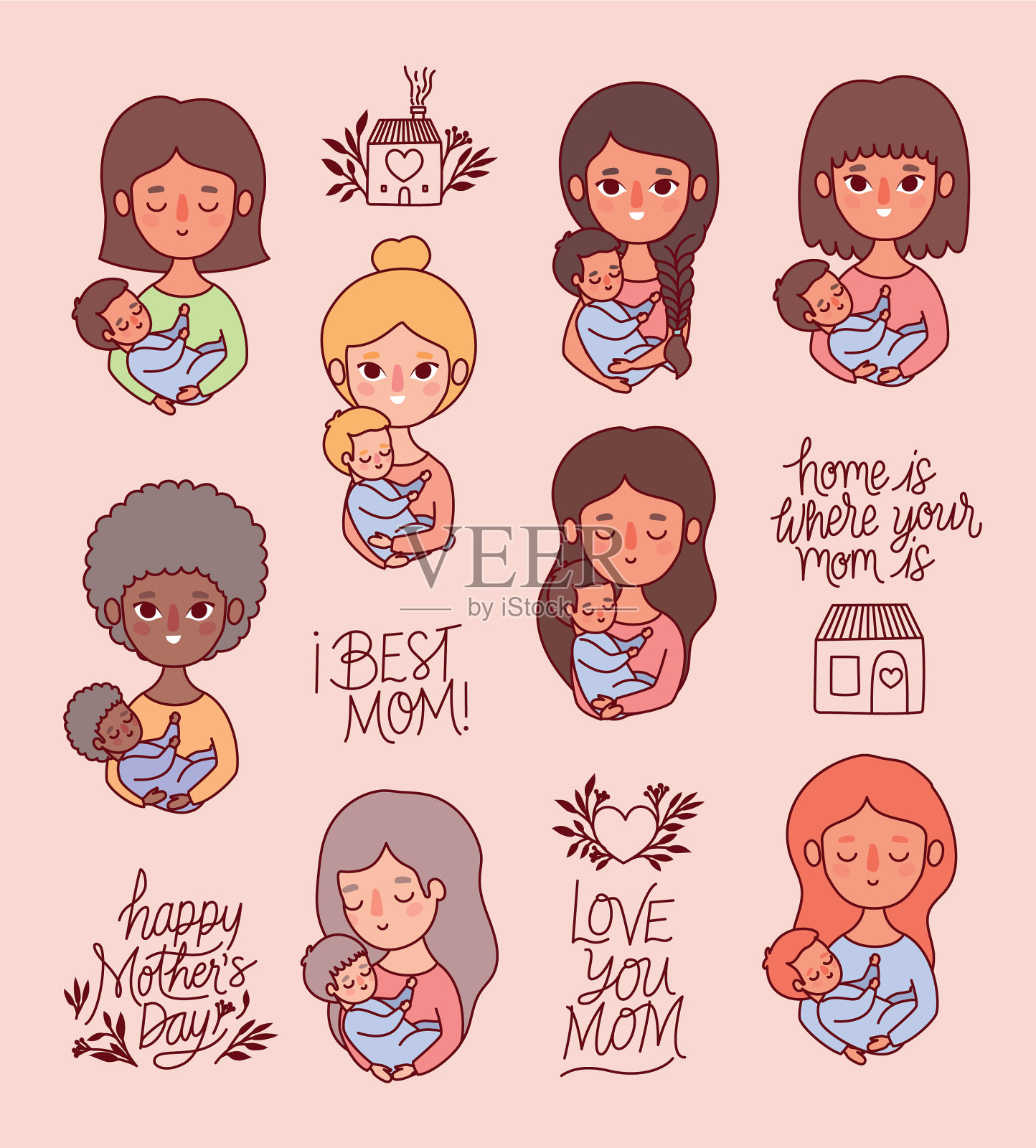 母亲和婴儿卡通设计插画图片素材