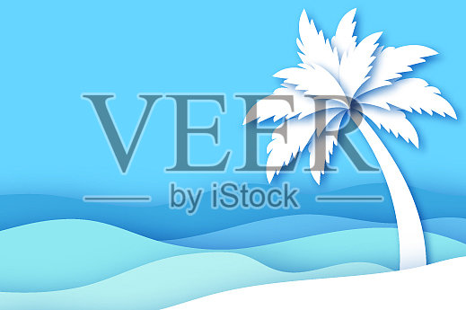 海滨风景在剪纸风格下无人能及插画图片素材