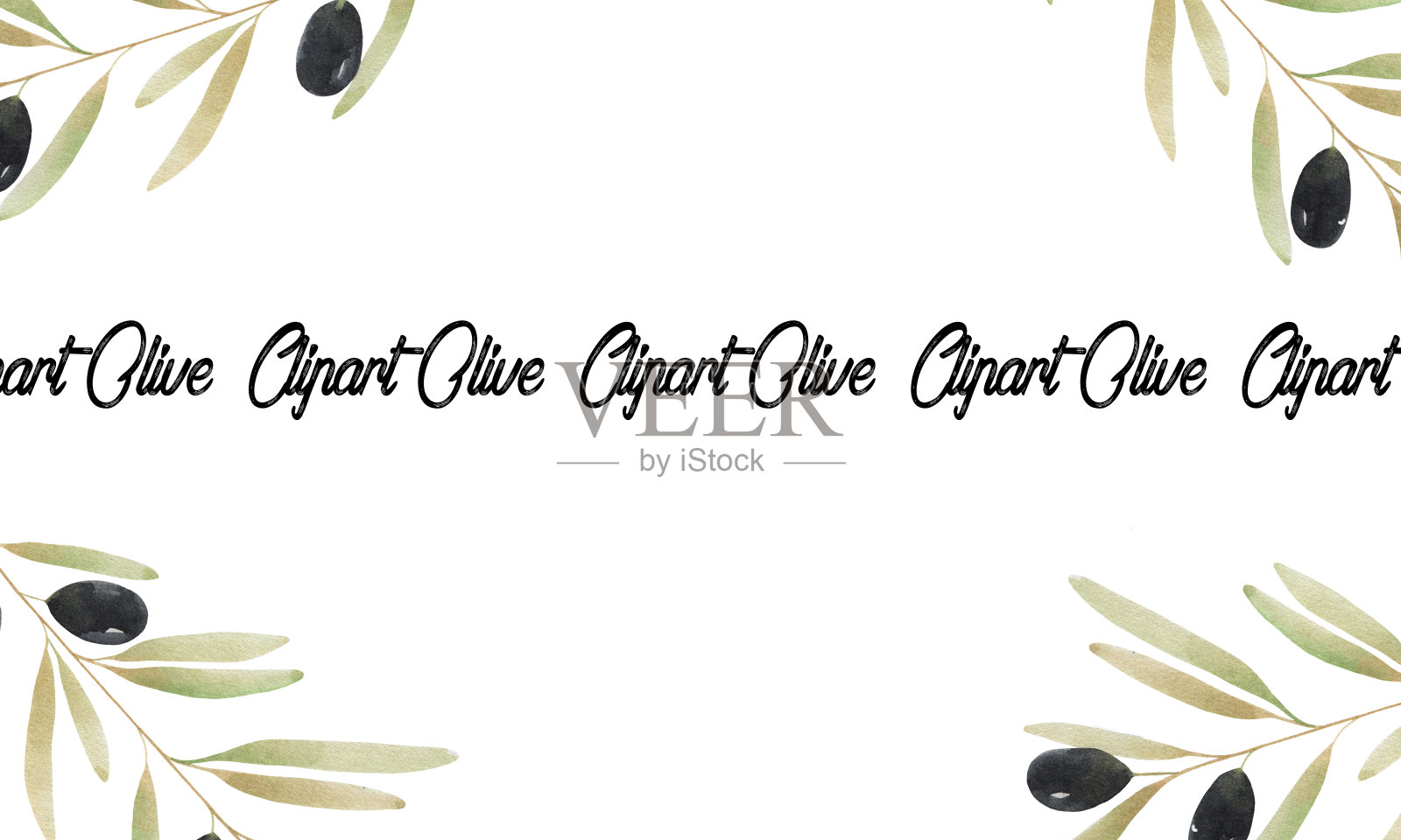 用橄榄枝的水彩剪贴画。框架和橄榄。用于印刷，服装，明信片，剪贴簿，装饰，菜单，包装，婚礼。插画图片素材