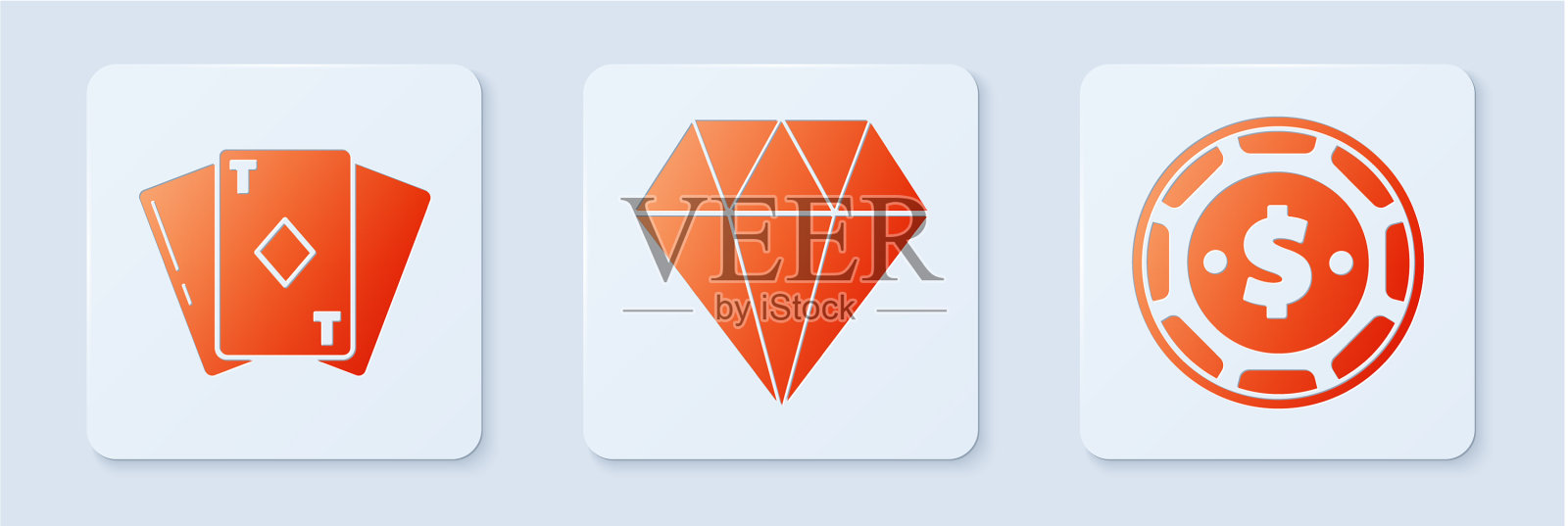 设置钻石扑克牌与钻石和赌场图标素材