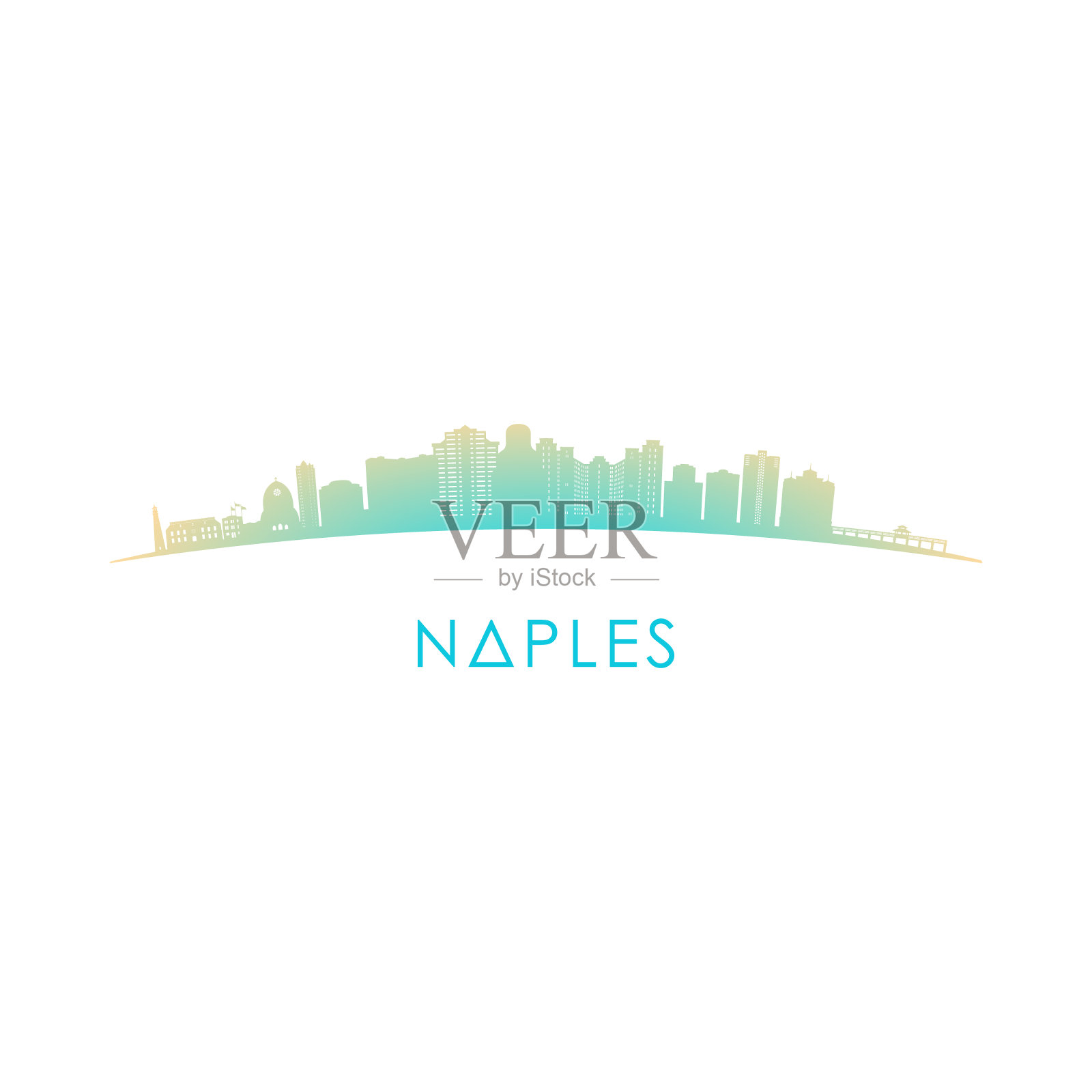 那不勒斯佛罗里达天际线剪影。矢量设计彩色插图。插画图片素材