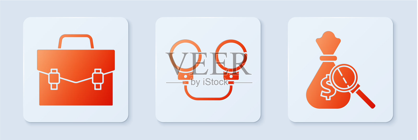 设置手铐，公文包，钱袋和图标素材