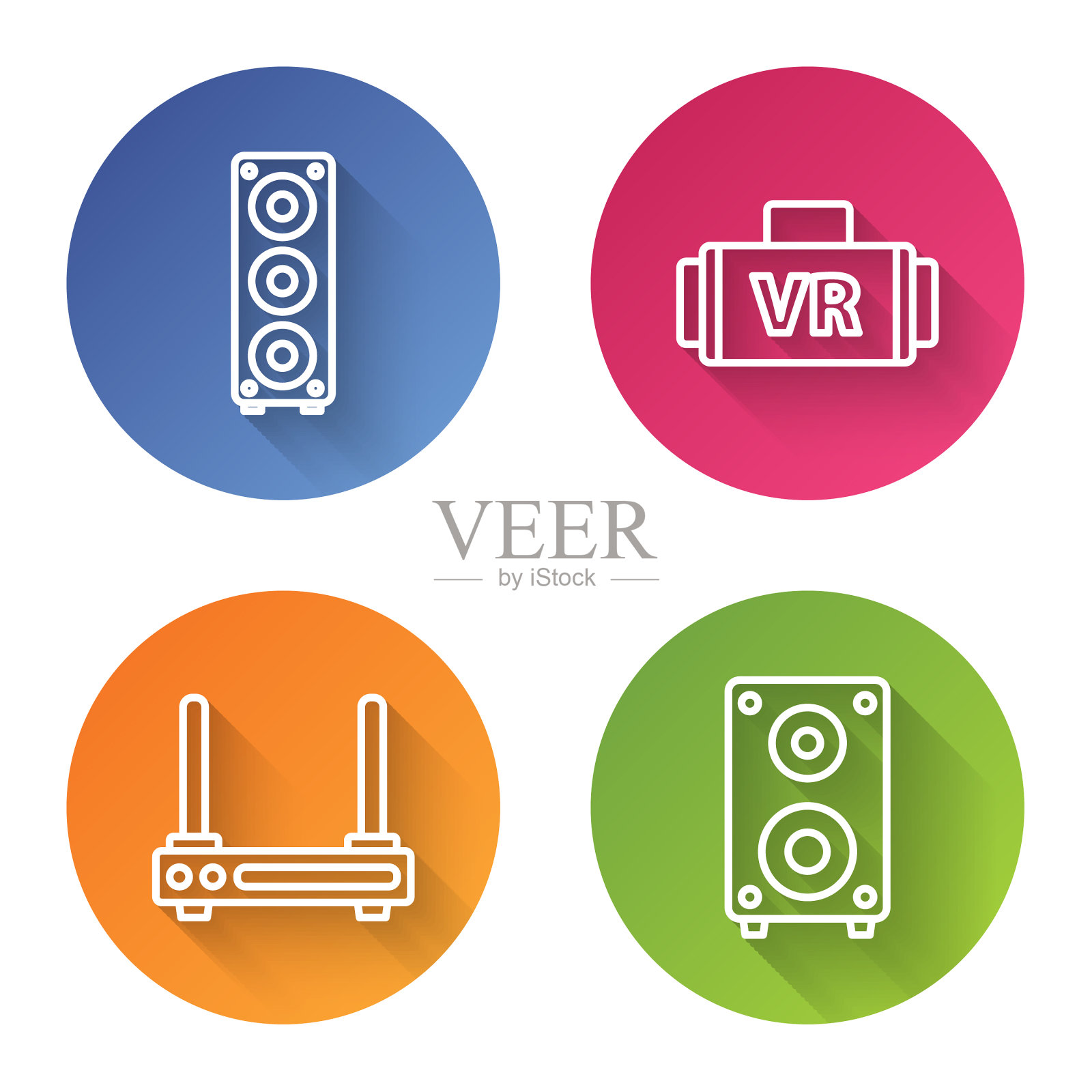 设置线立体声扬声器虚拟现实眼镜图标素材