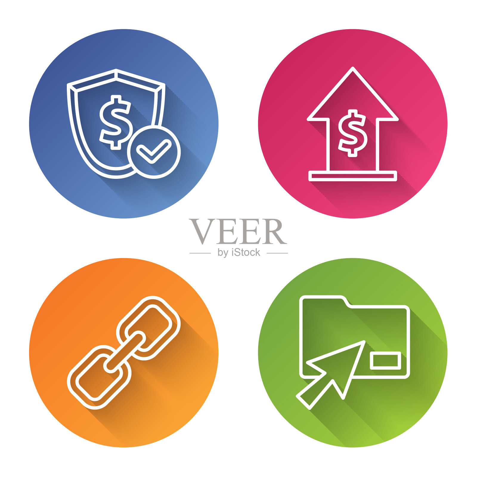 设定线盾牌与美元财务增长和图标素材