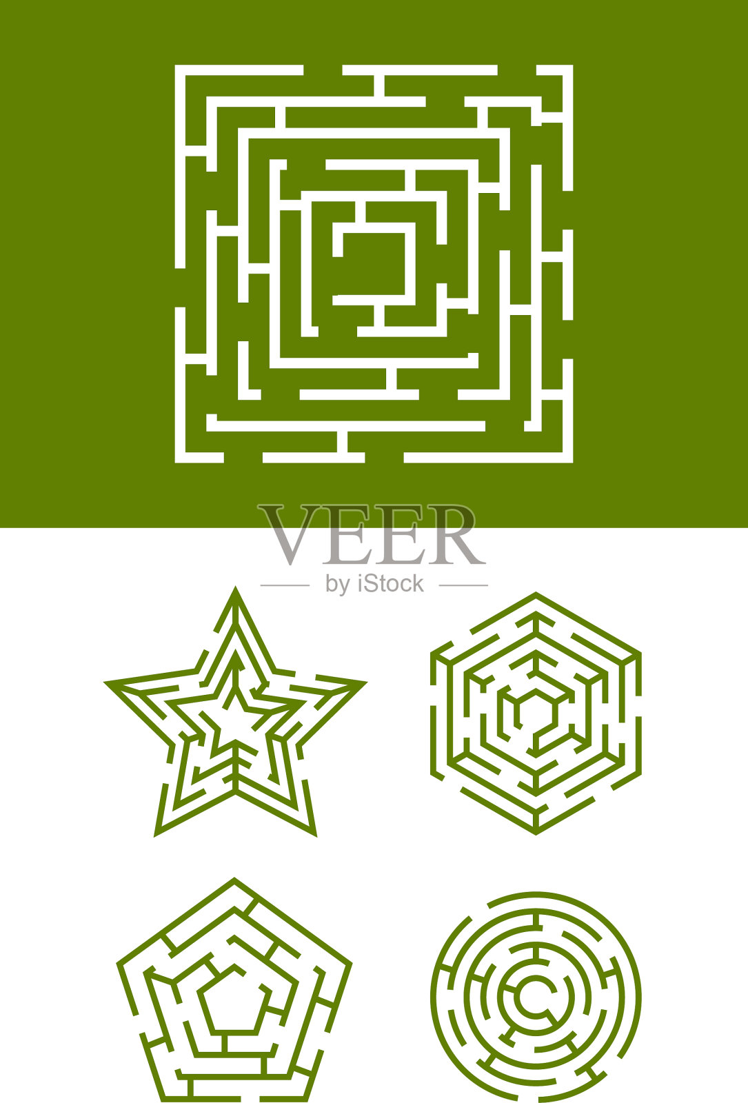 迷宫收集了圆形、方形和星形的图案插画图片素材