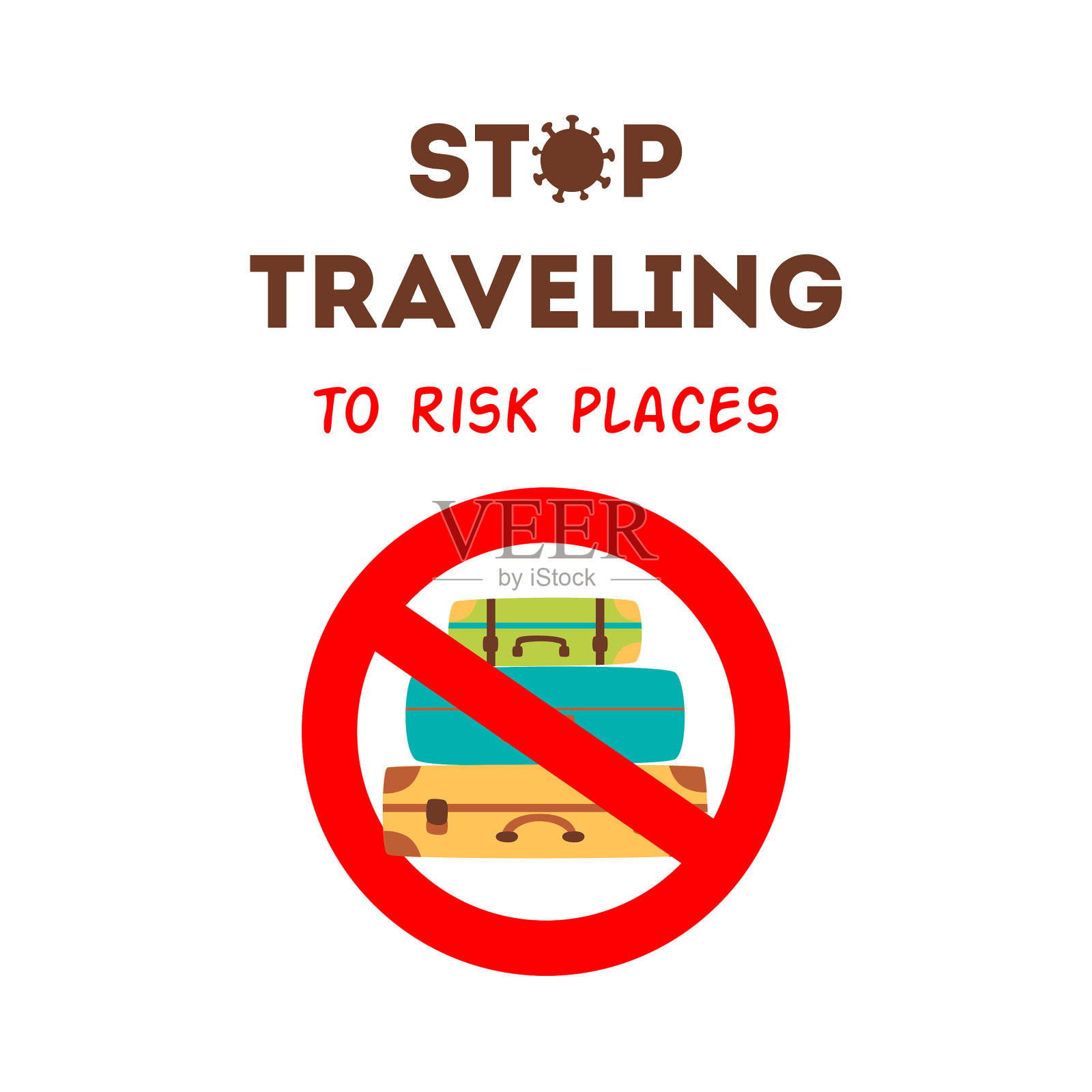 停止前往危险地区旅行，发送COVID-19短信插画图片素材