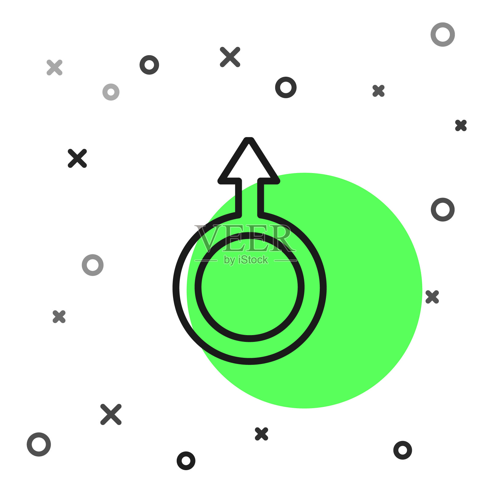 黑线男性性别符号图标孤立在白色背景。向量图标素材