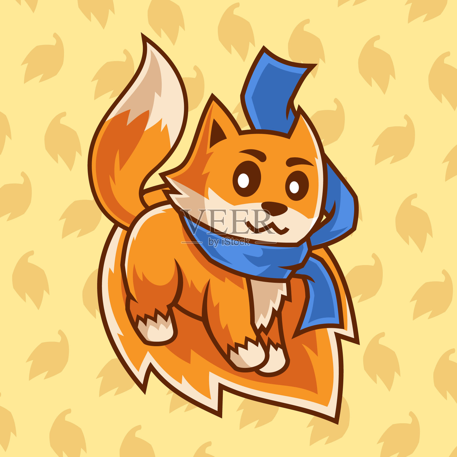 卡通人物狐狸站在树叶上的插图设计元素图片