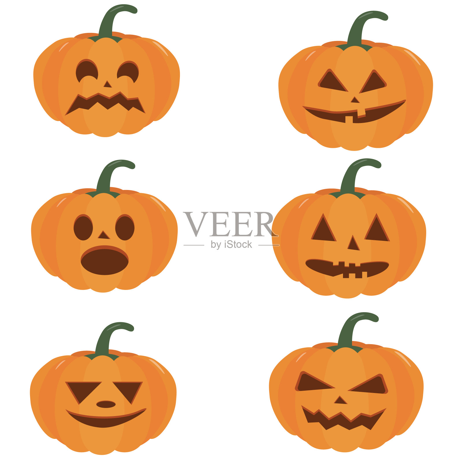 南瓜万圣节的节日。一组万圣节南瓜，有趣的害怕的脸。孤立向量符号符号。网页设计。矢量假日插图。光背景。发光的插图。秋天的节日设计元素图片