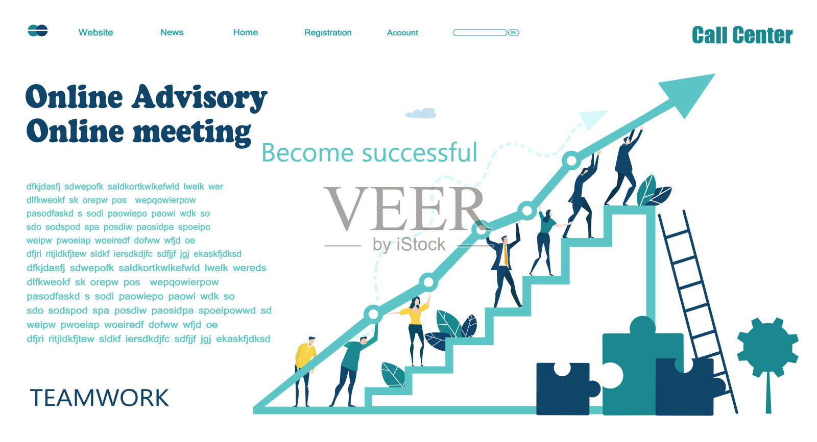 平面设计网站或应用程序页面模板。金融服务，银行，战略规划，发展，业务解决方案，咨询，市场研究，团队合作，数据分析，支持，安全设计模板素材