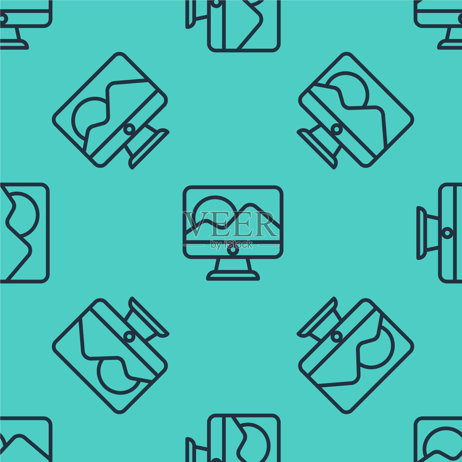 黑线隔离电脑显示器屏幕图标插画图片素材