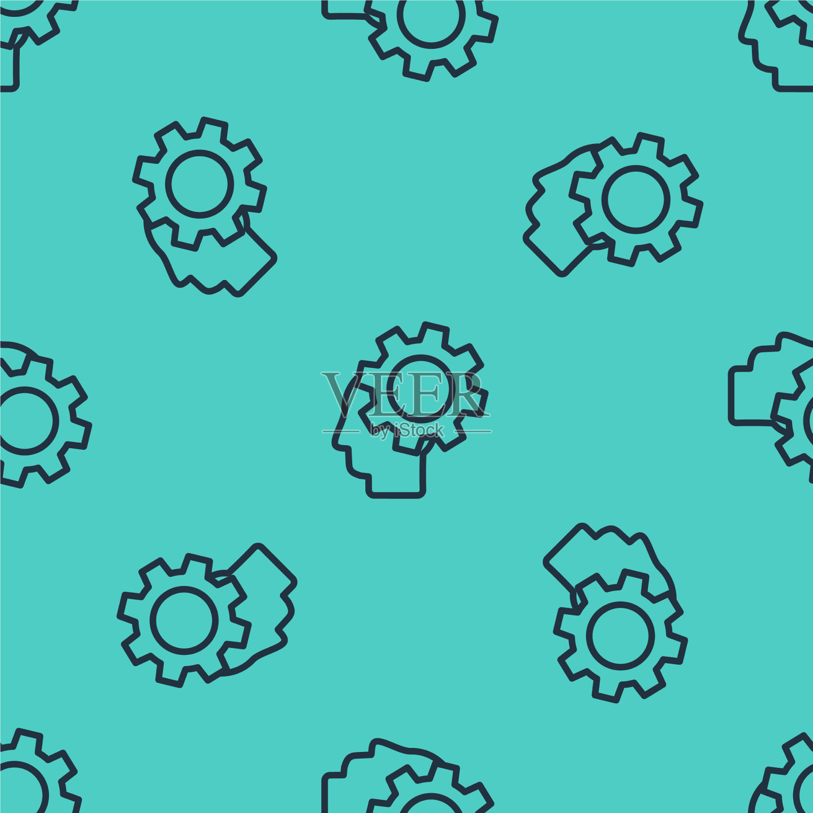 黑线人的头部与齿轮内的图标插画图片素材