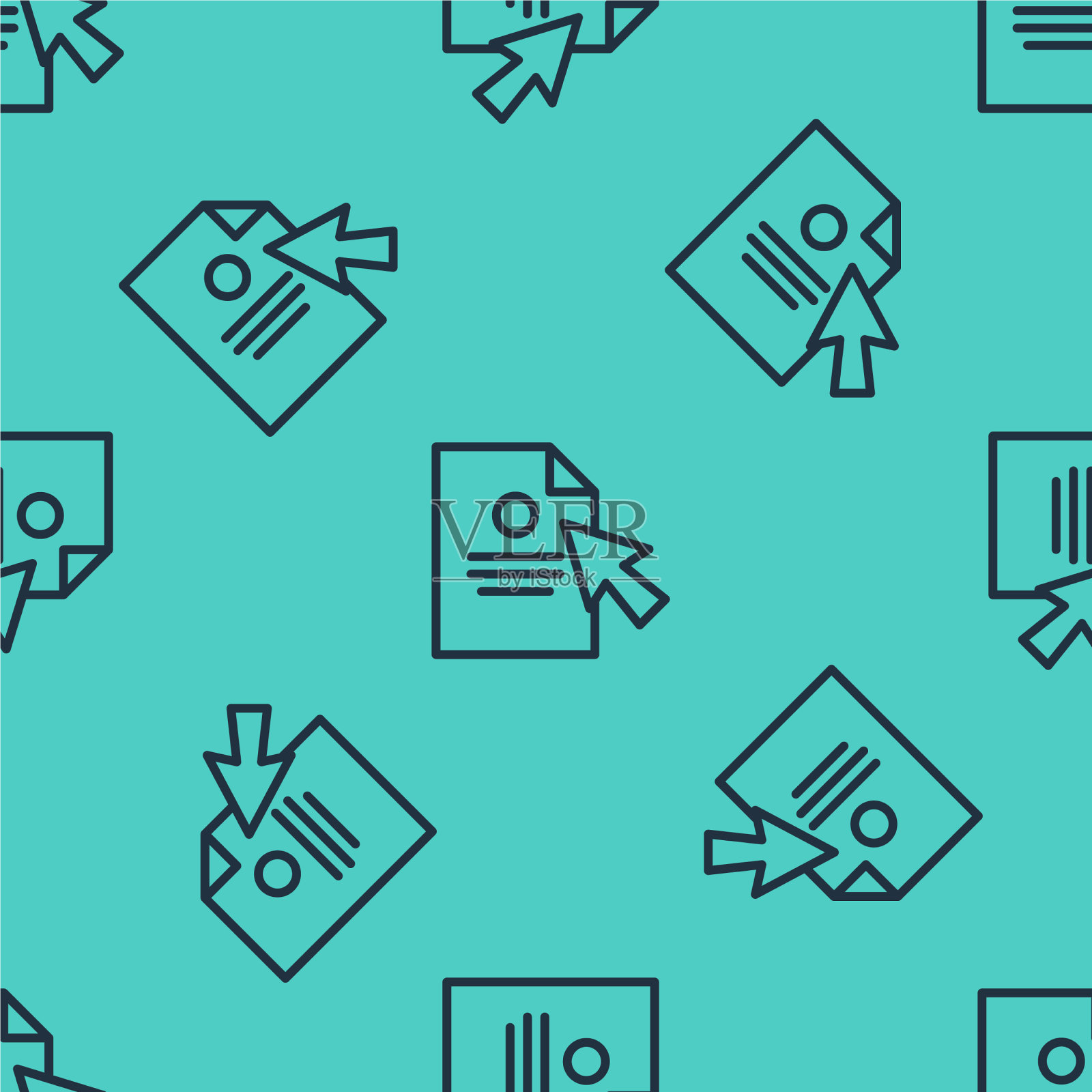 黑线文档和光标图标隔离插画图片素材