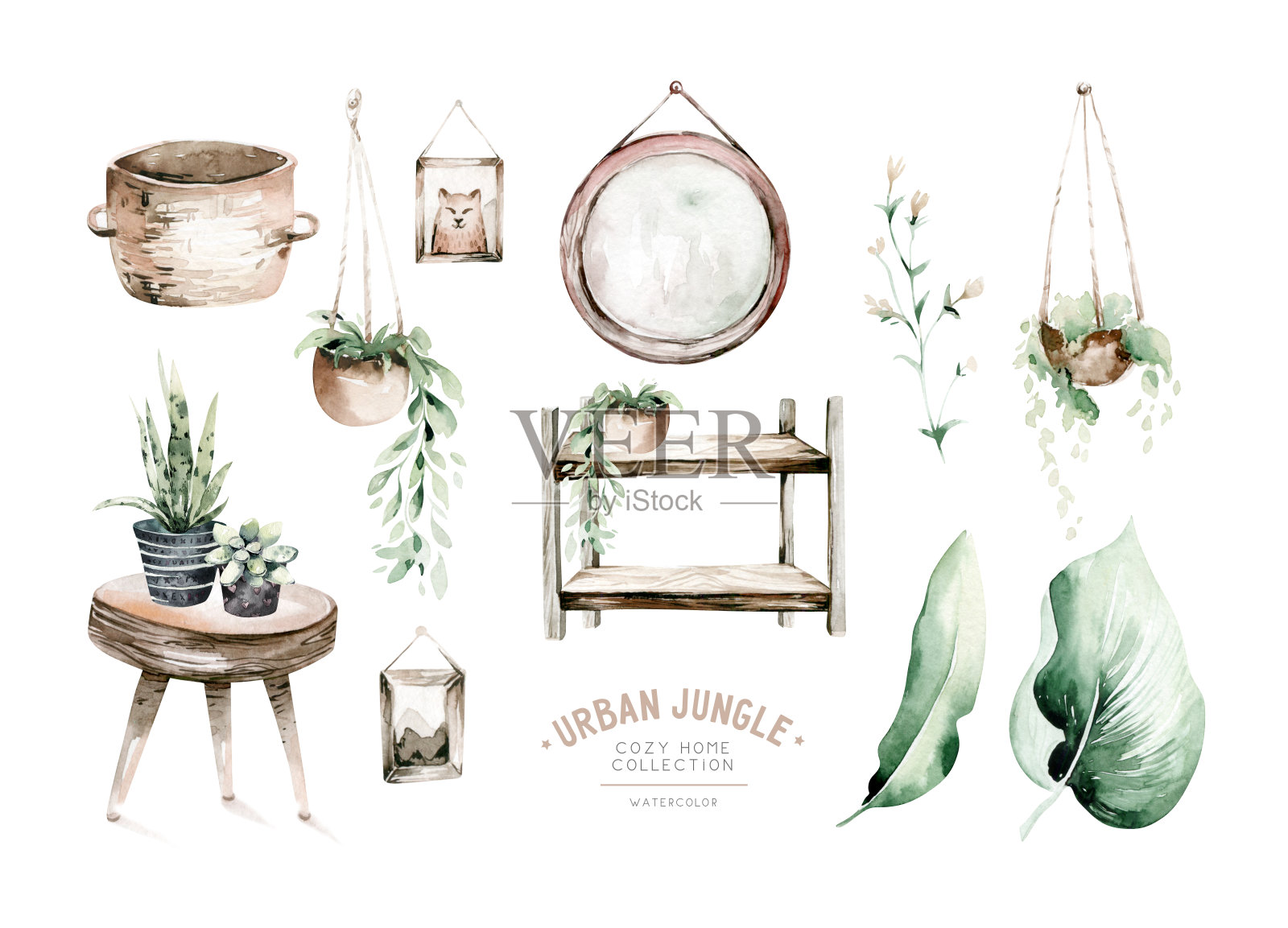 呆在家里插图。水彩手绘冥想女人和引述孤立在白色的背景。隔离或自我隔离以预防冠状病毒插画图片素材